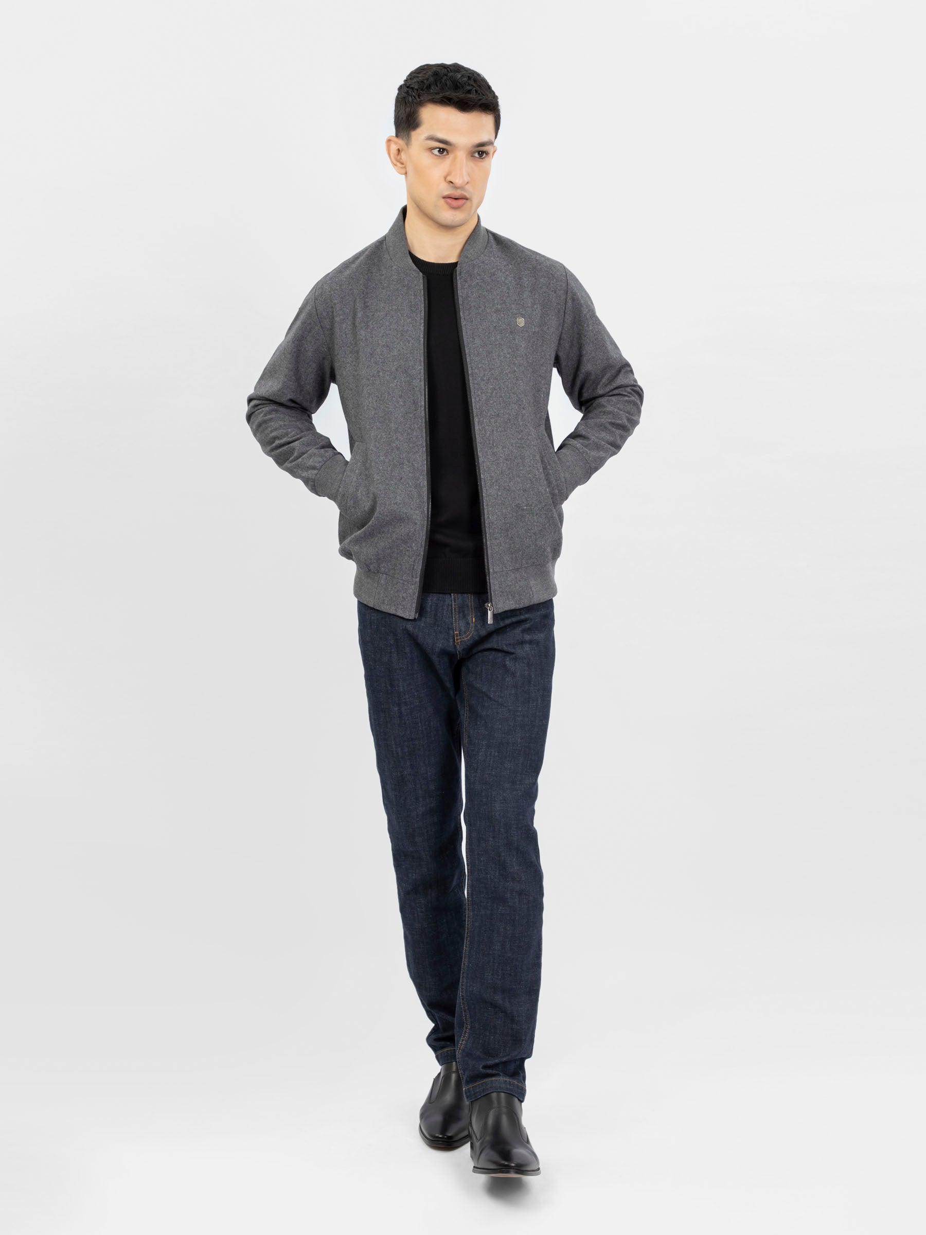 Dark Grey Wool Bomber Jacket