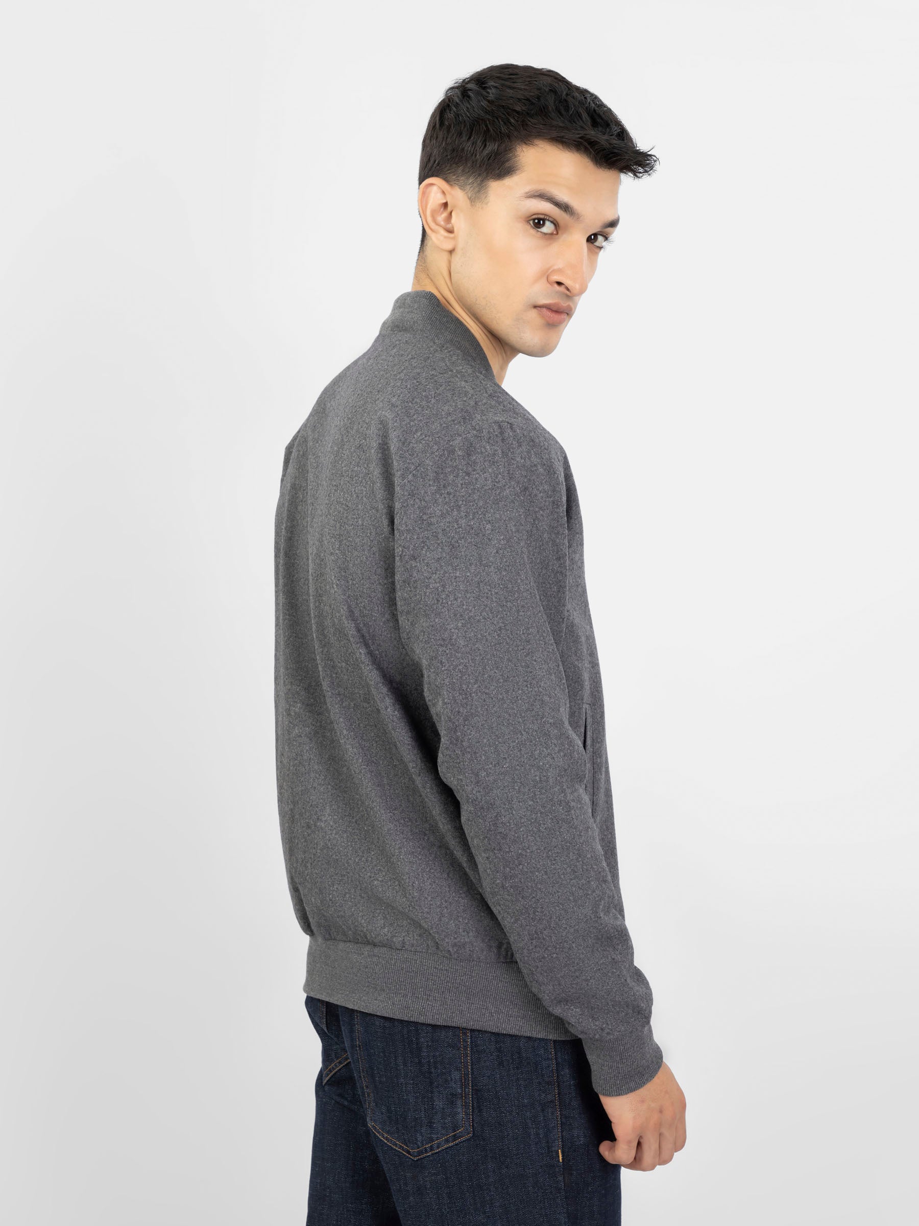 Dark Grey Wool Bomber Jacket