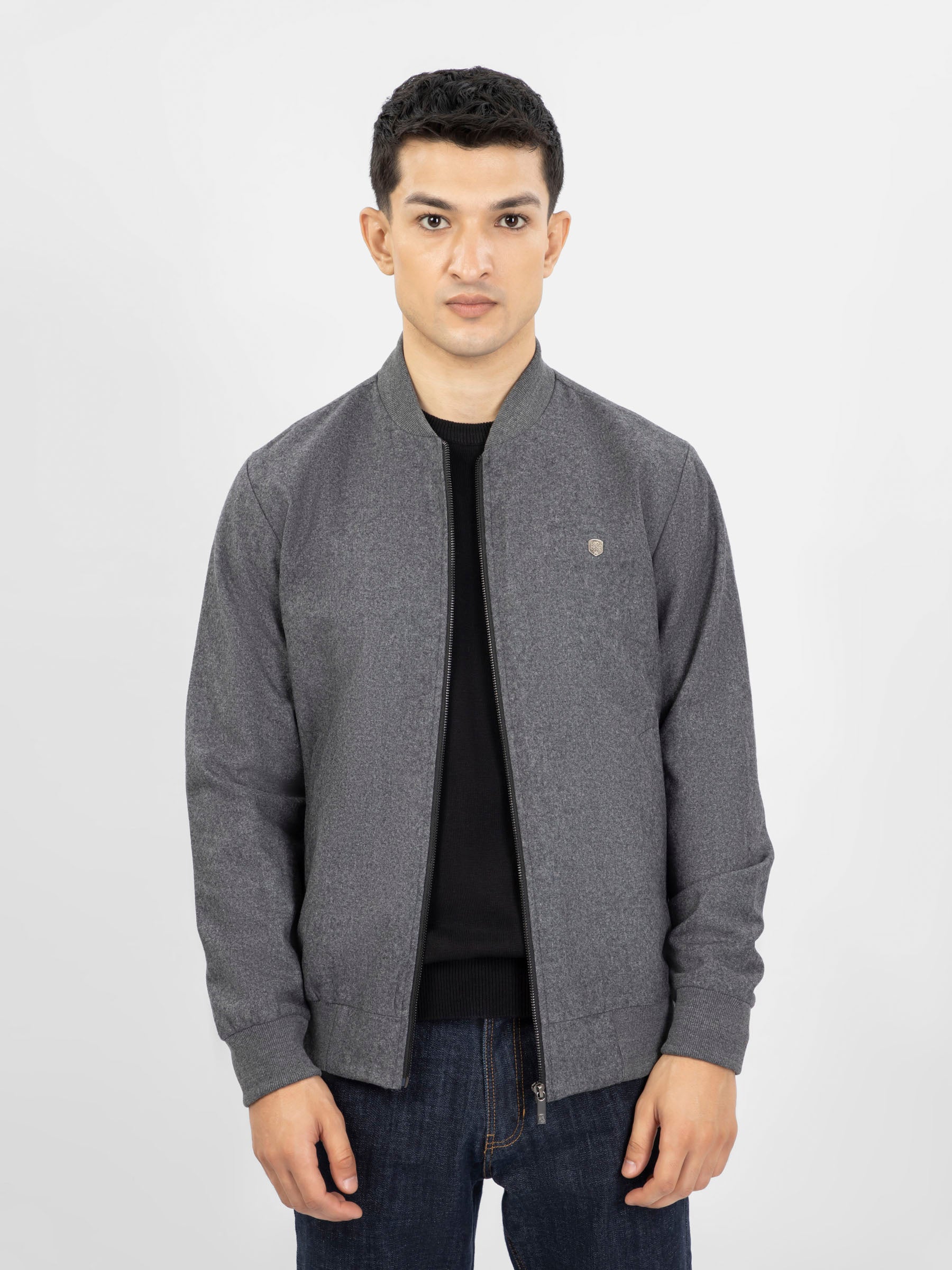 Dark Grey Wool Bomber Jacket