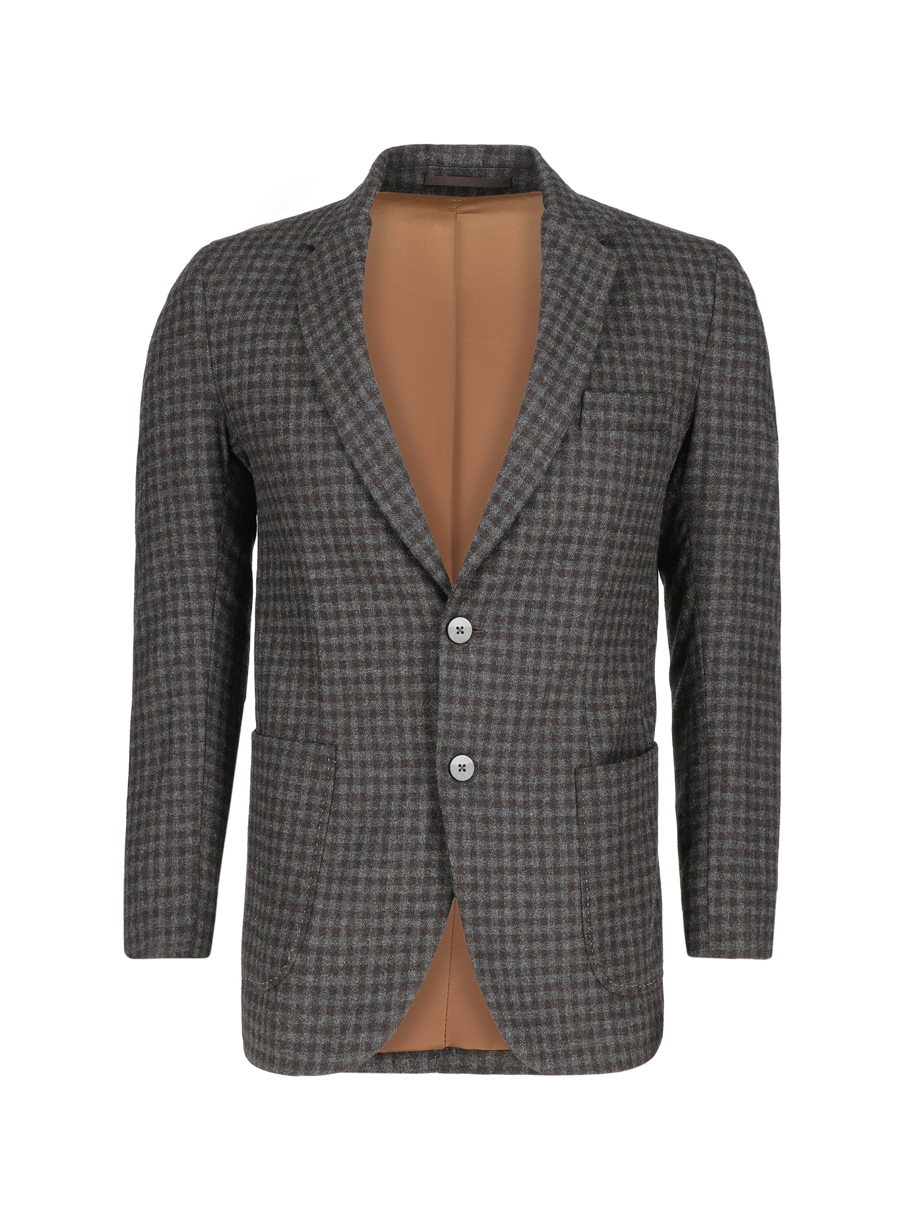 Dark Grey & Brown Gingham Wool & Cashmere Blazer - Sartoria