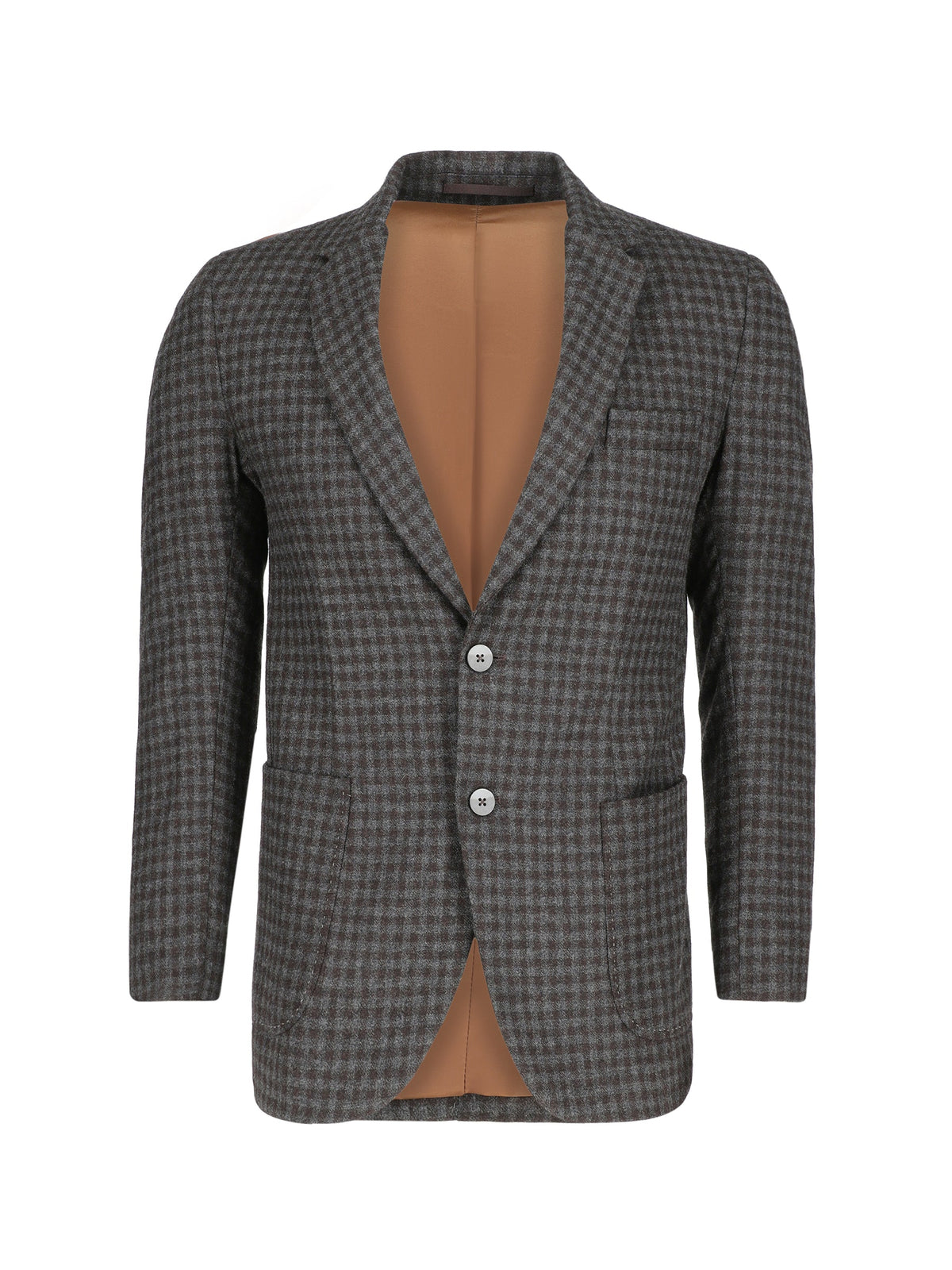 Dark Grey & Brown Gingham Wool & Cashmere Blazer - Sartoria