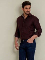 Dark Maroon Herringbone Pattern Formal Shirt