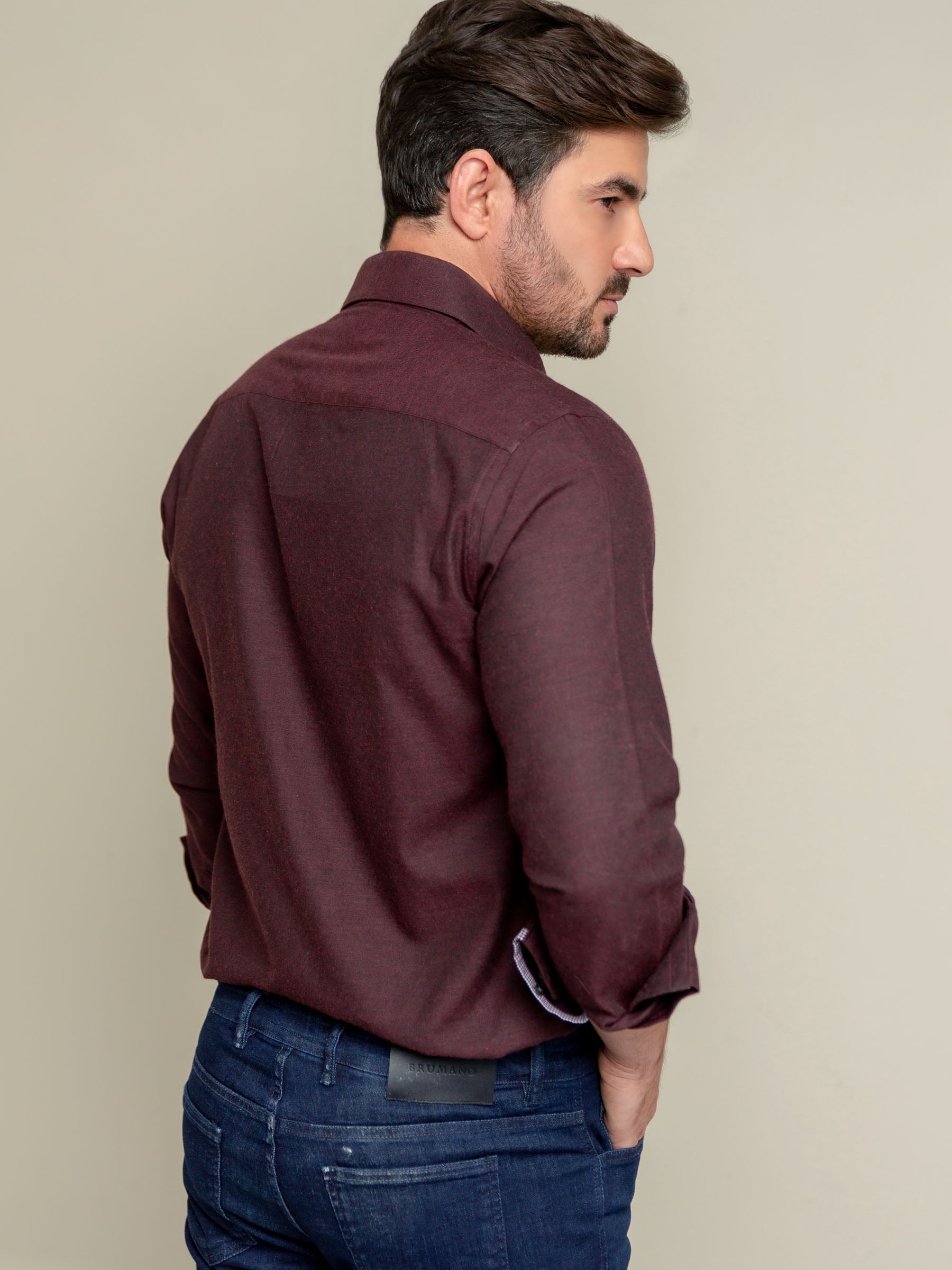 Dark Maroon Herringbone Pattern Formal Shirt