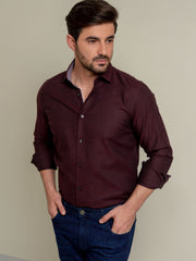 Dark Maroon Herringbone Pattern Formal Shirt