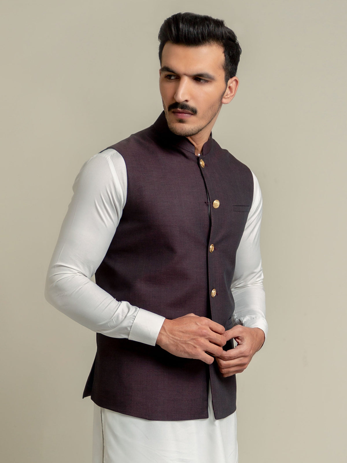 Dark Maroon Melange Waistcoat