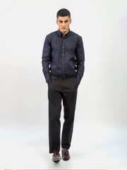 Dark Navy Striped Formal Shirt With Inside Button Down Collar