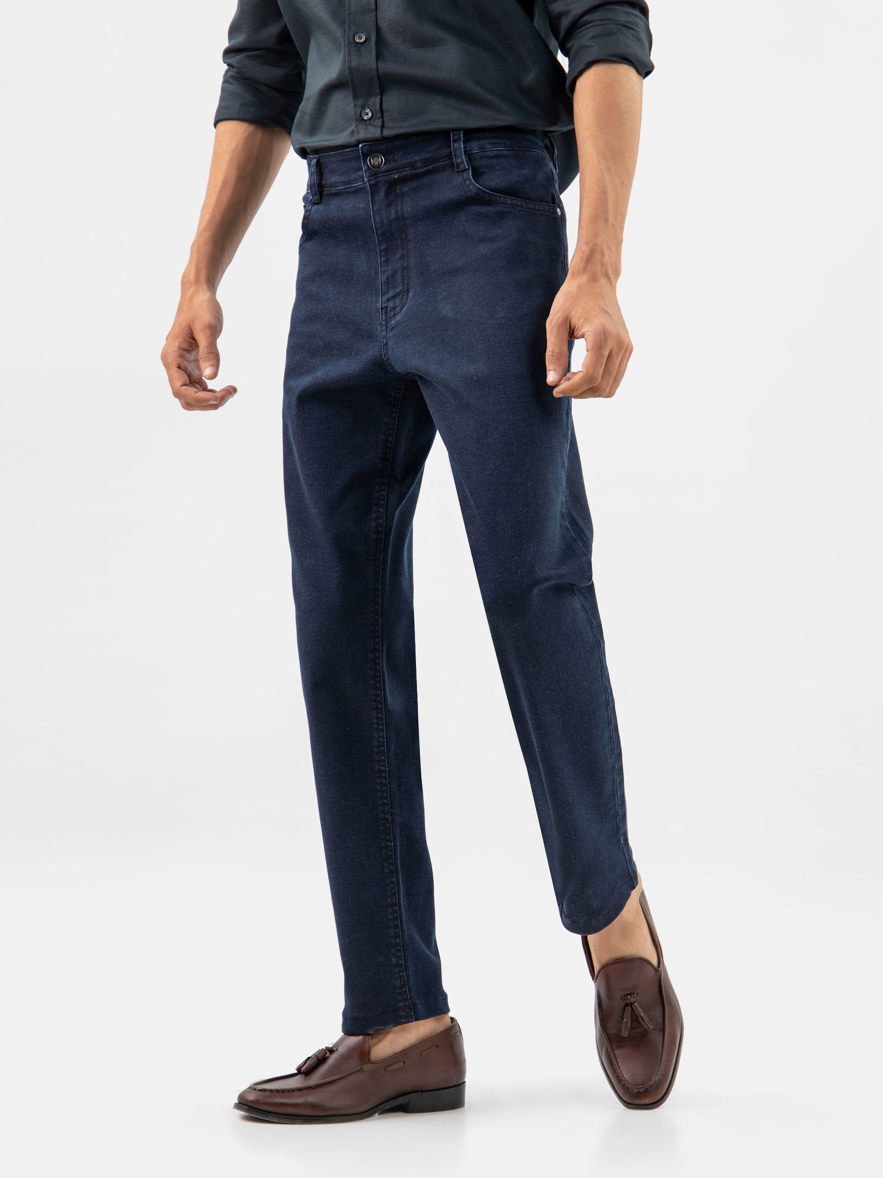 Dark Washed Navy Blue Casual Fit Jeans