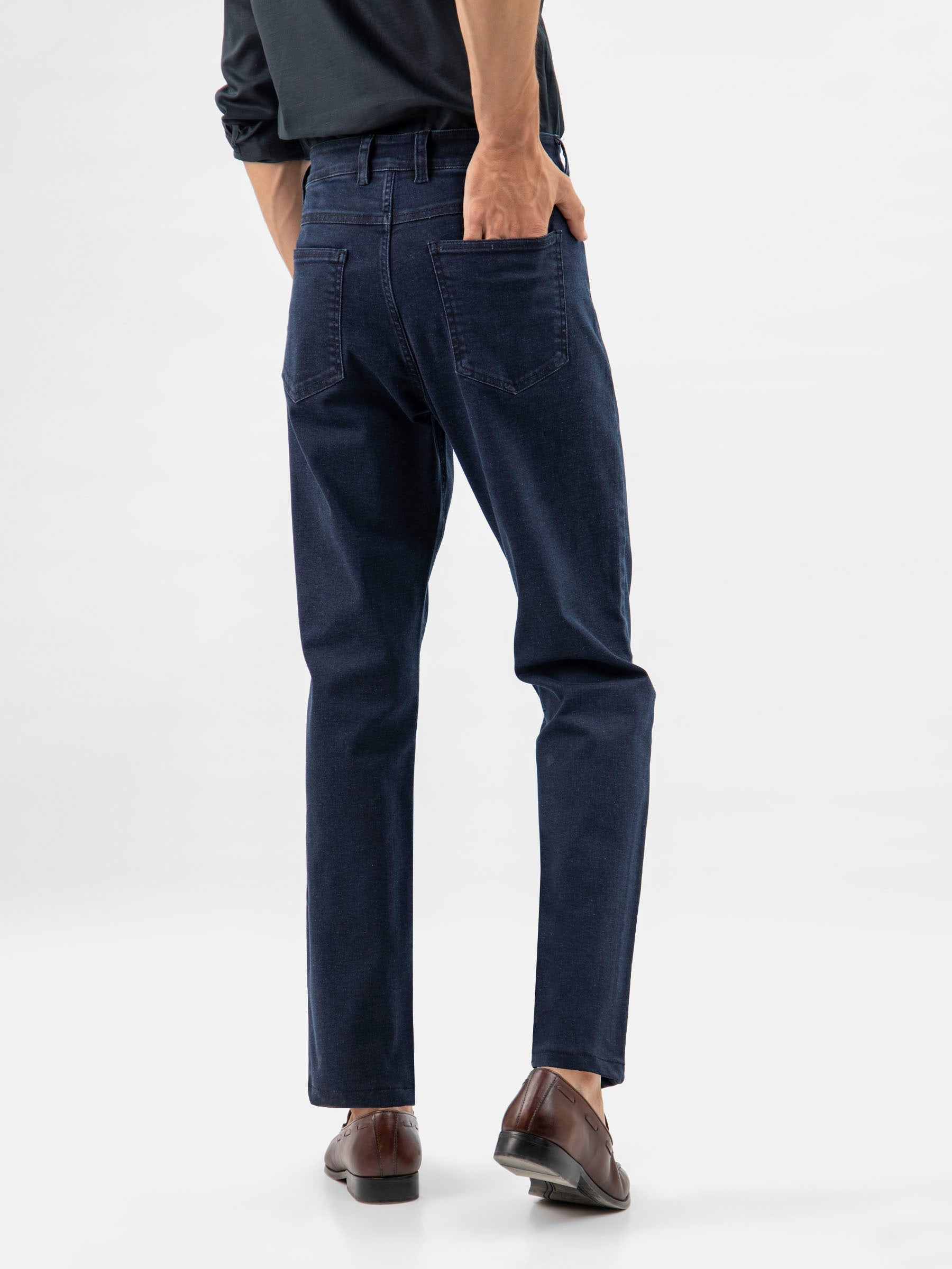 Dark Washed Navy Blue Casual Fit Jeans