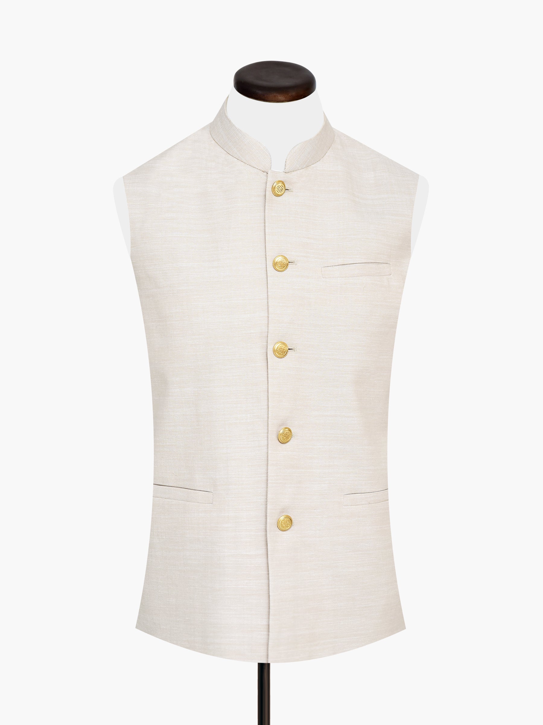 Ecru Beige Textured Waistcoat