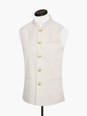 Ecru Beige Textured Waistcoat