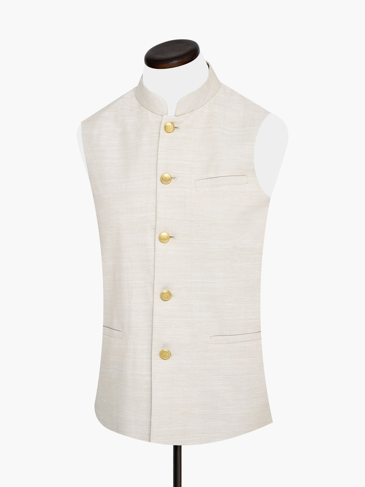 Ecru Beige Textured Waistcoat