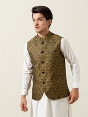 Golden & Black Floral Patterned Waistcoat