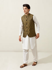 Golden & Black Floral Patterned Waistcoat