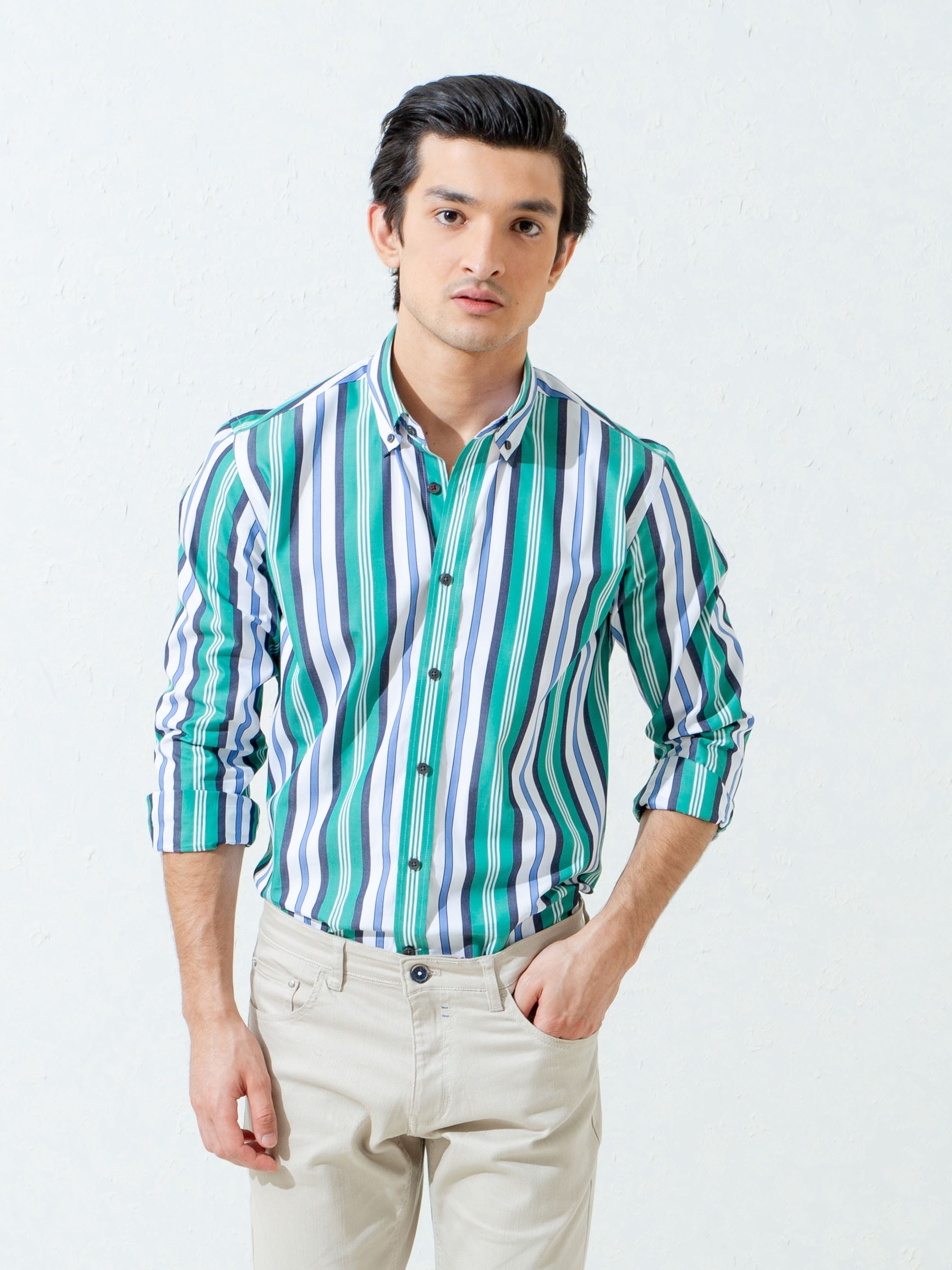 Green Bold Striped Shirt