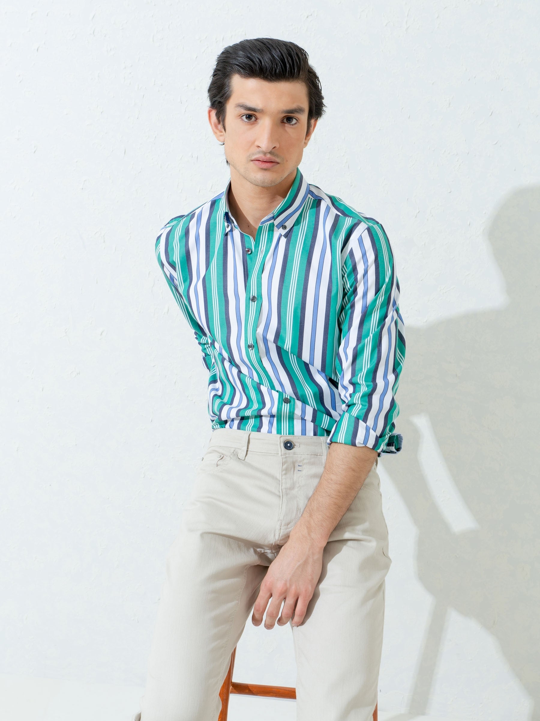 Green Bold Striped Shirt