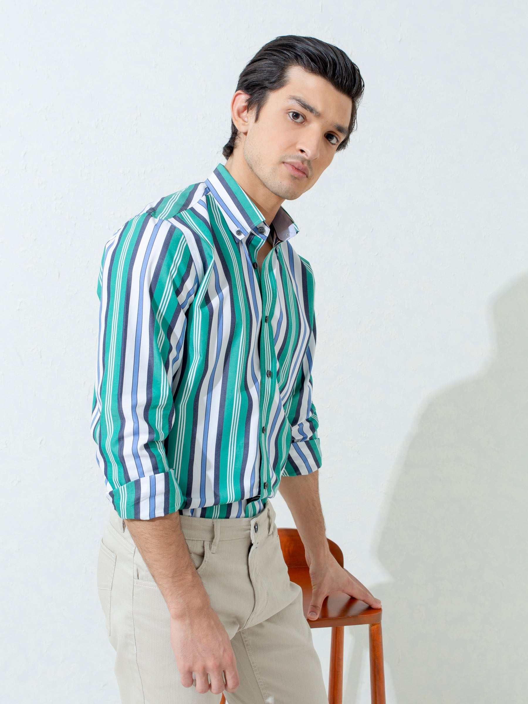 Green Bold Striped Shirt