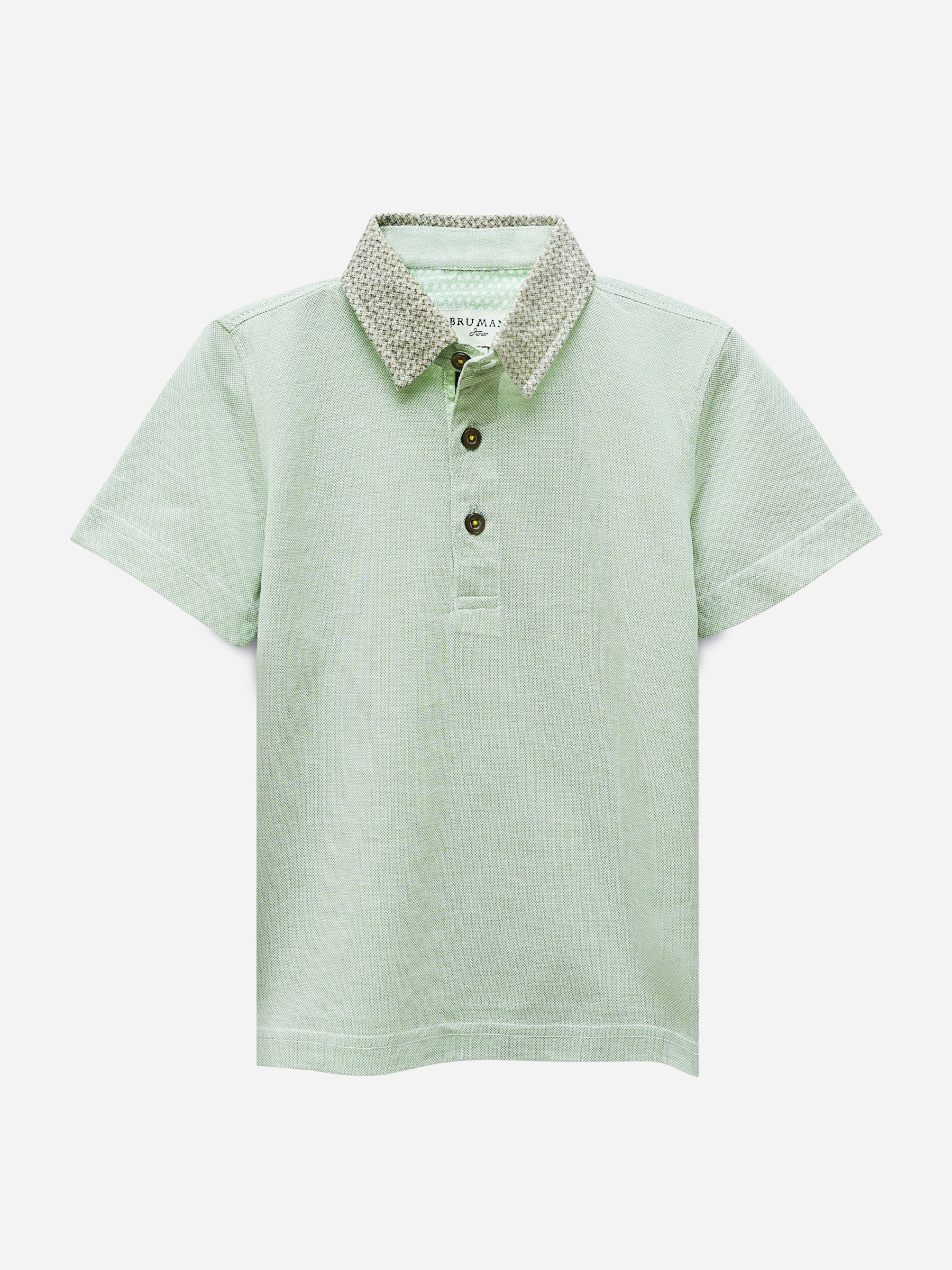Green Dobby Casual Polo With Contrasting Collar