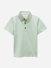 Green Dobby Casual Polo With Contrasting Collar