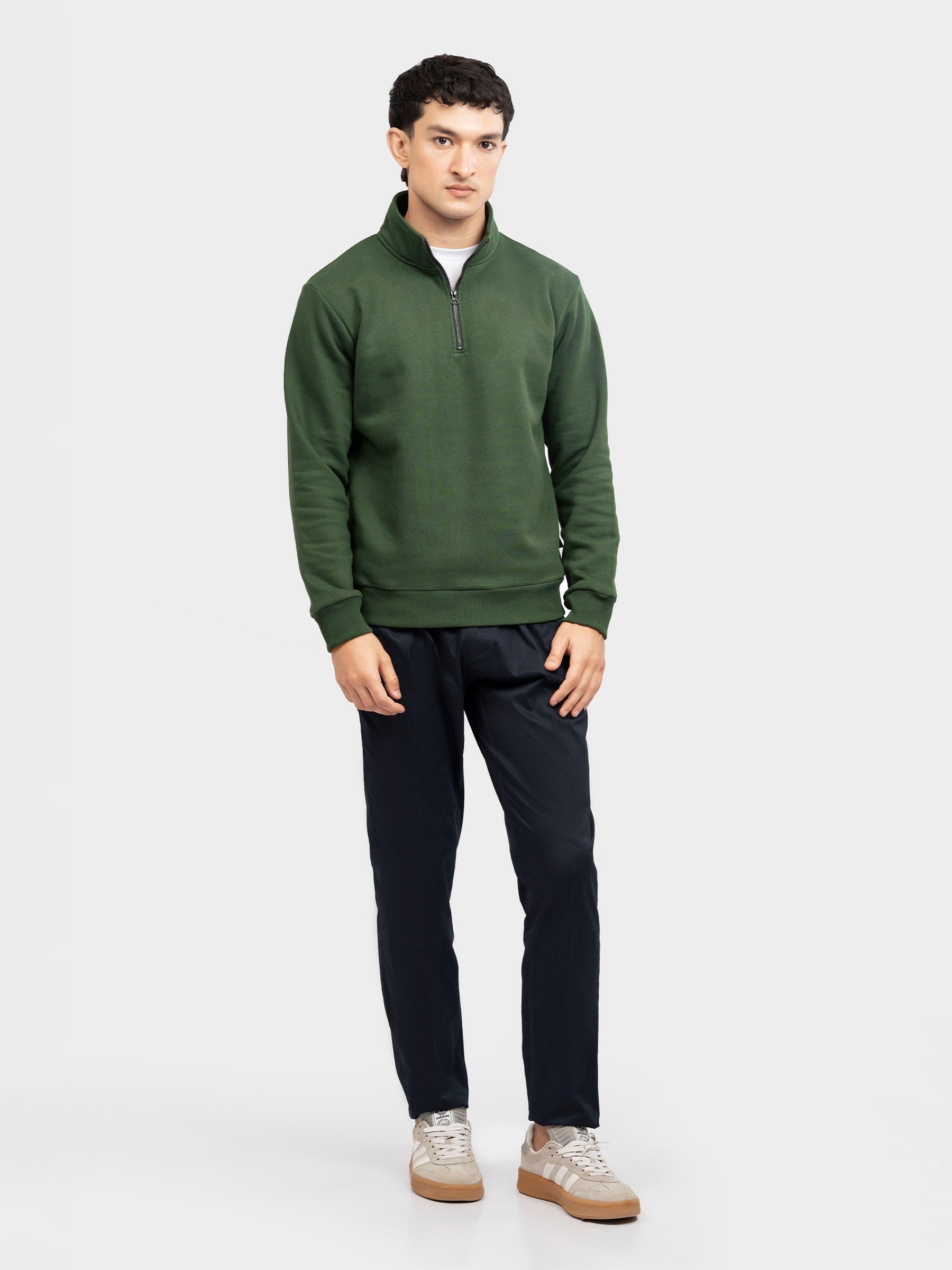 Green Fleece Mock Neck Quarter Zipper