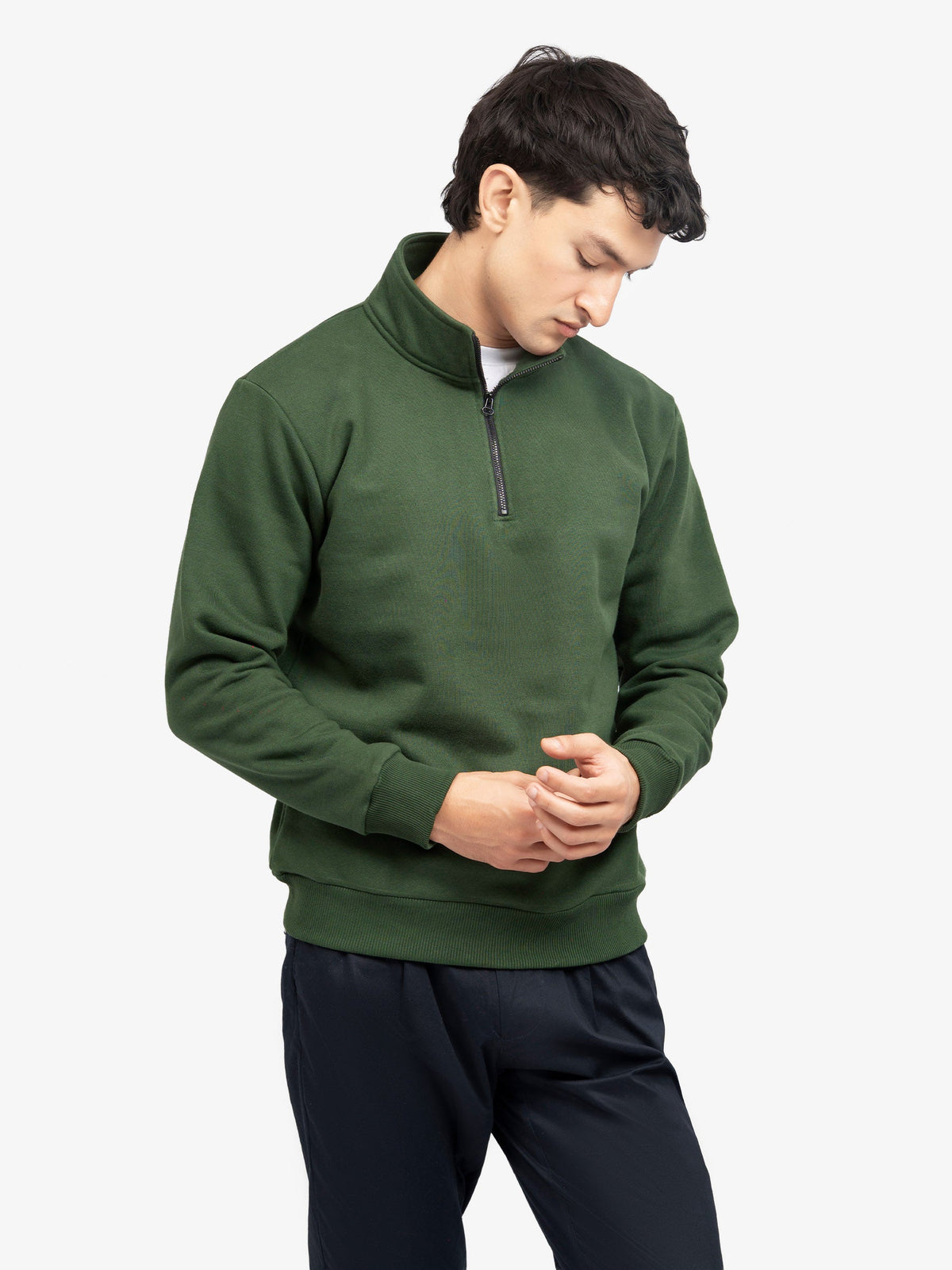 Green Fleece Mock Neck Quarter Zipper