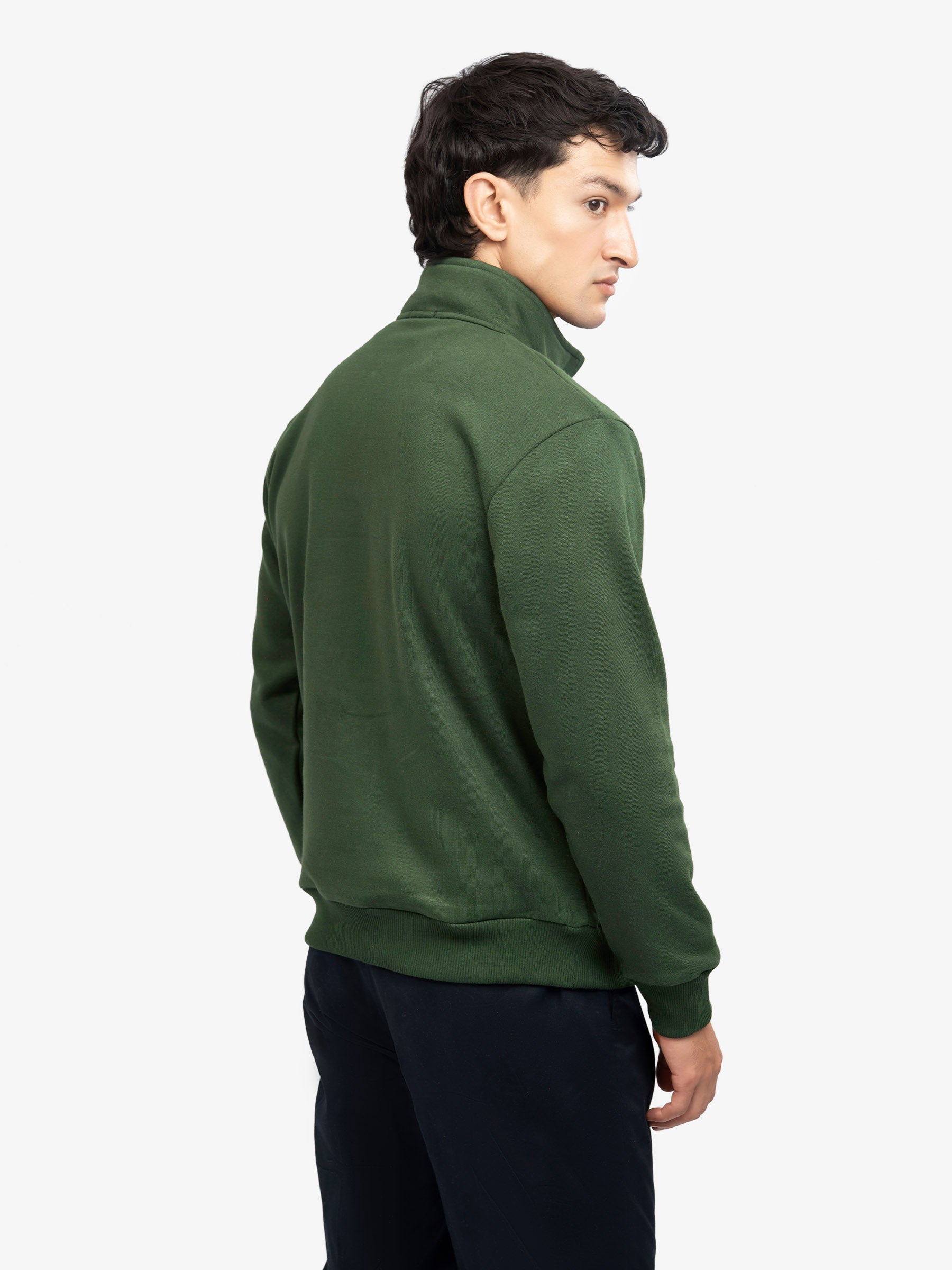 Green Fleece Mock Neck Quarter Zipper