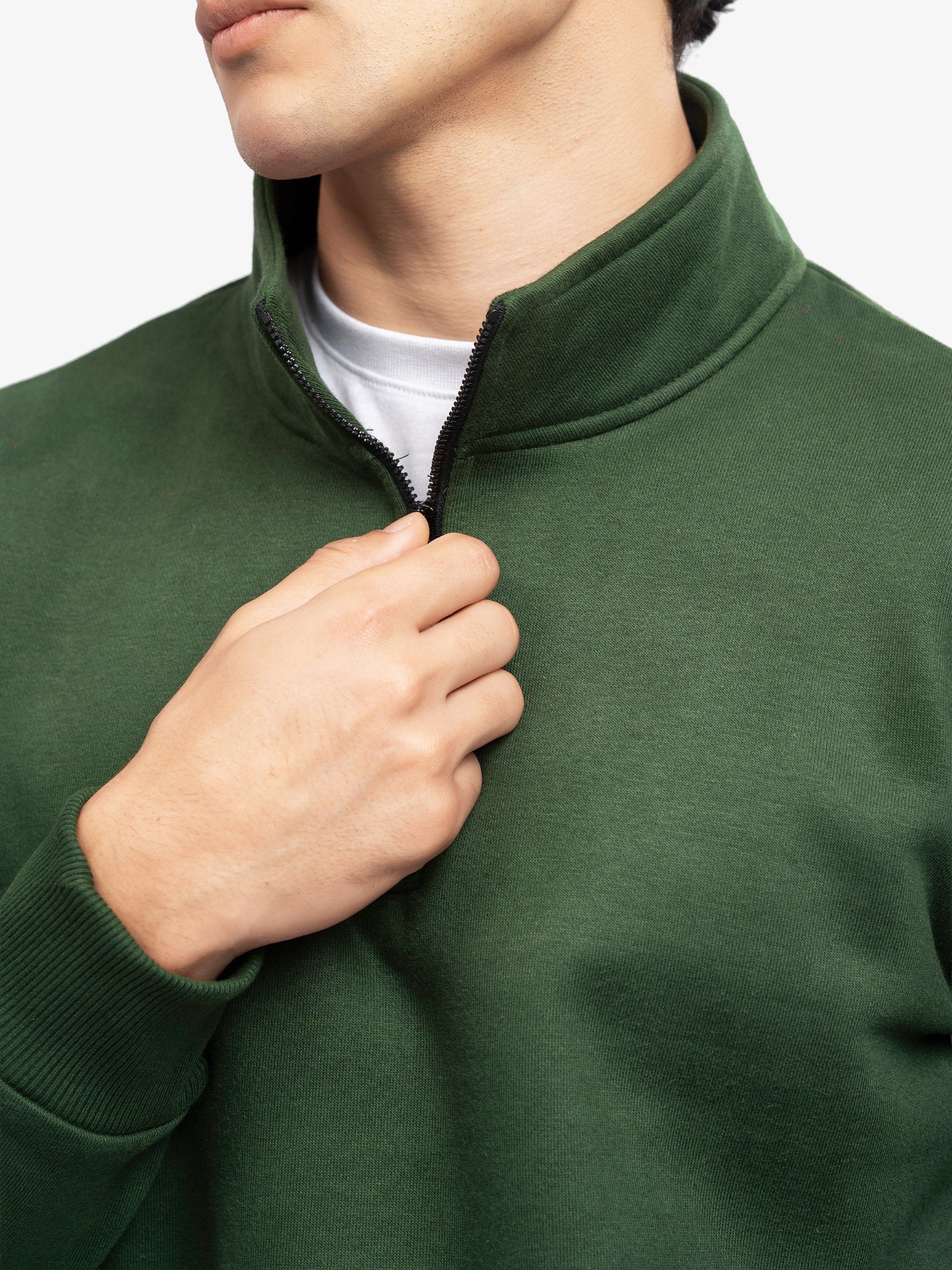 Green Fleece Mock Neck Quarter Zipper