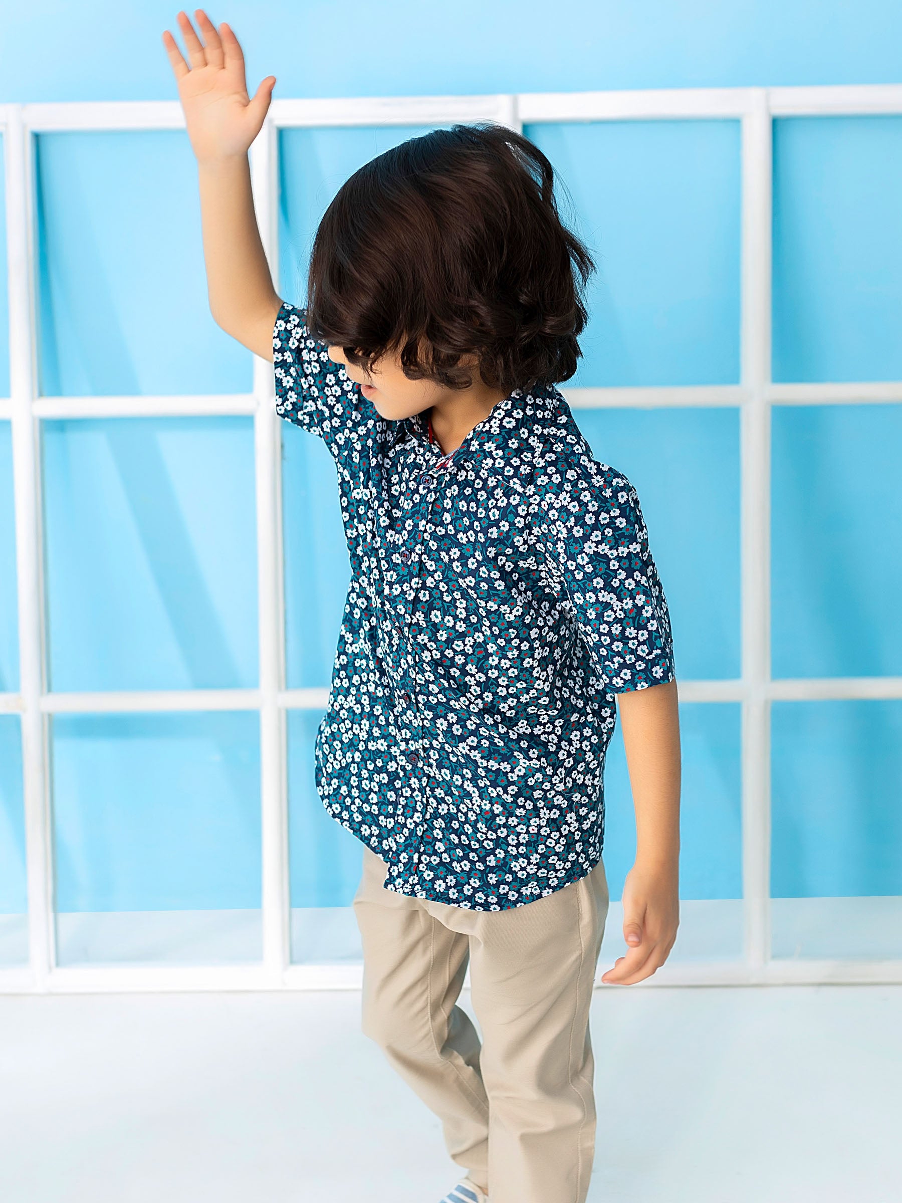 Green Floral Printed Short Sleeve Casual Shirt