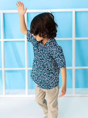 Green Floral Printed Short Sleeve Casual Shirt