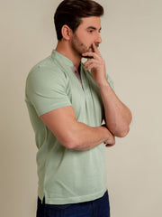Green Mao Collar Dobby Polo Shirt
