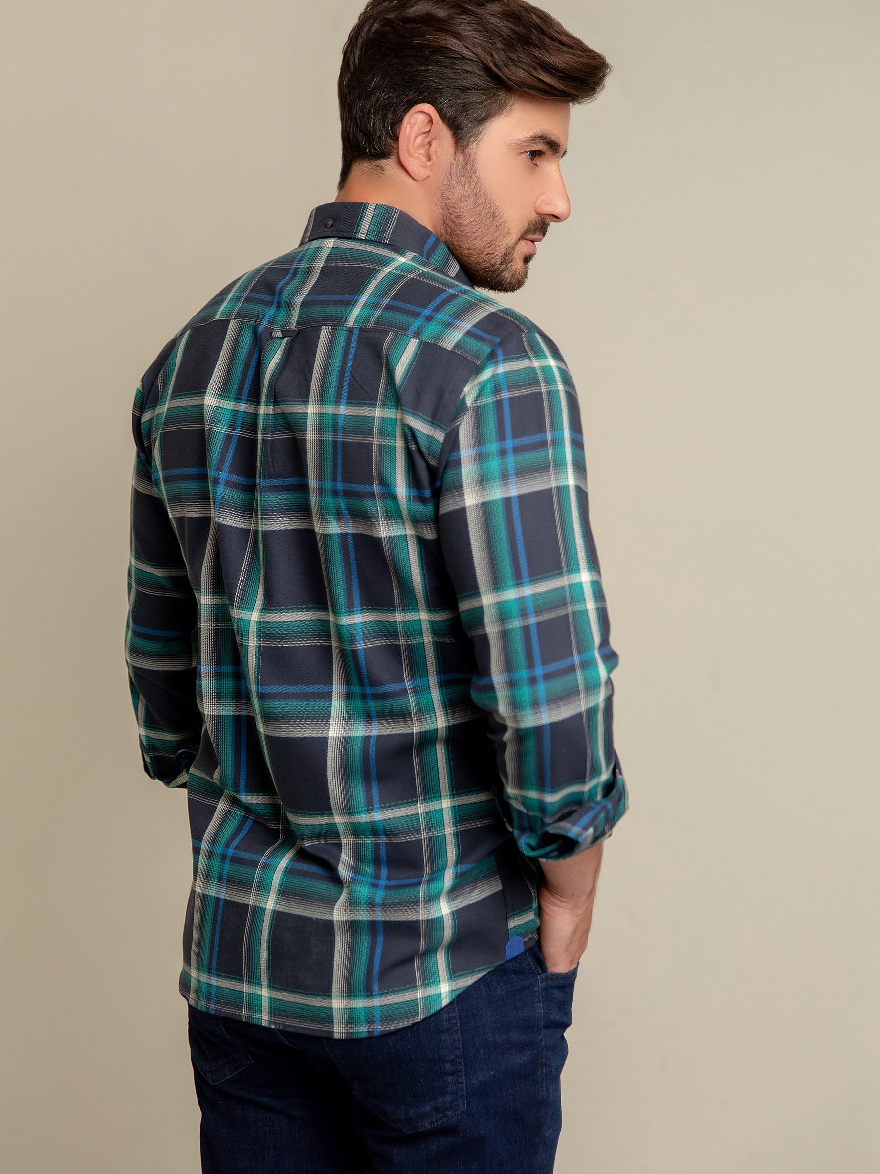 Green & Navy Blue Checkered Shirt
