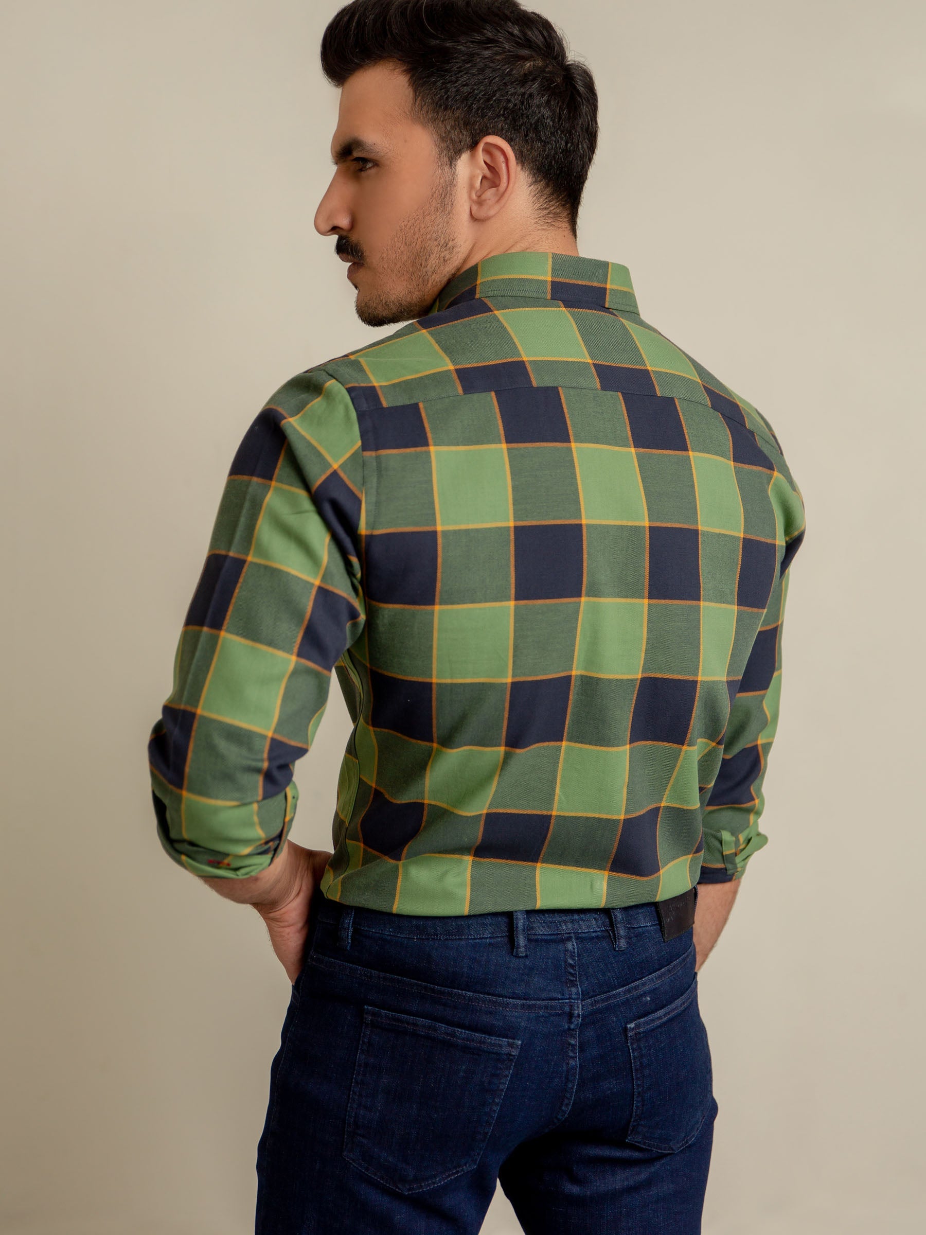 Green & Navy Checkered Flannel Shirt