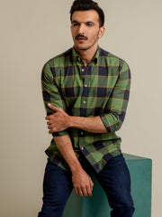 Green & Navy Checkered Flannel Shirt