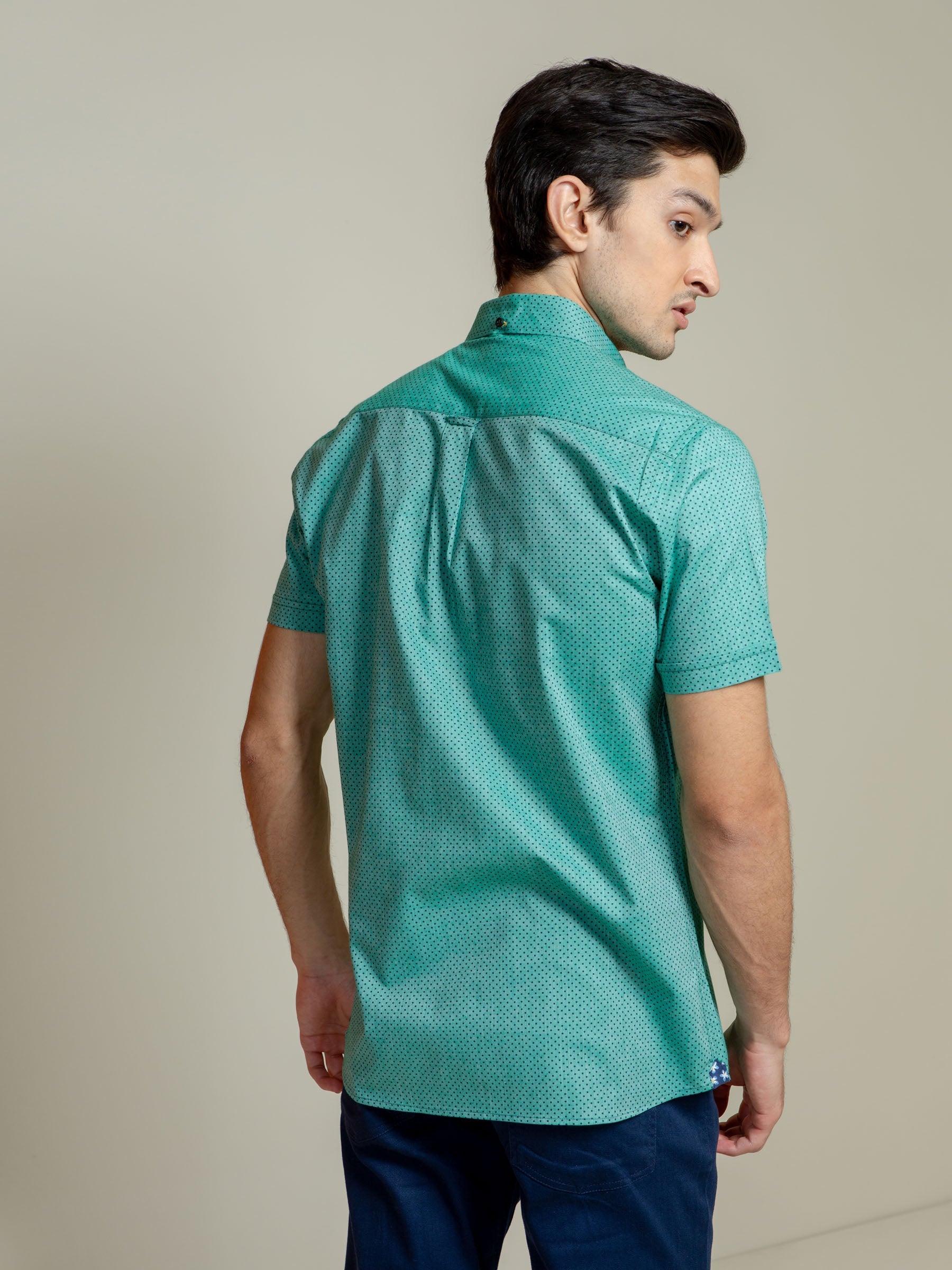 Green Polka Dot Half Sleeve Shirt