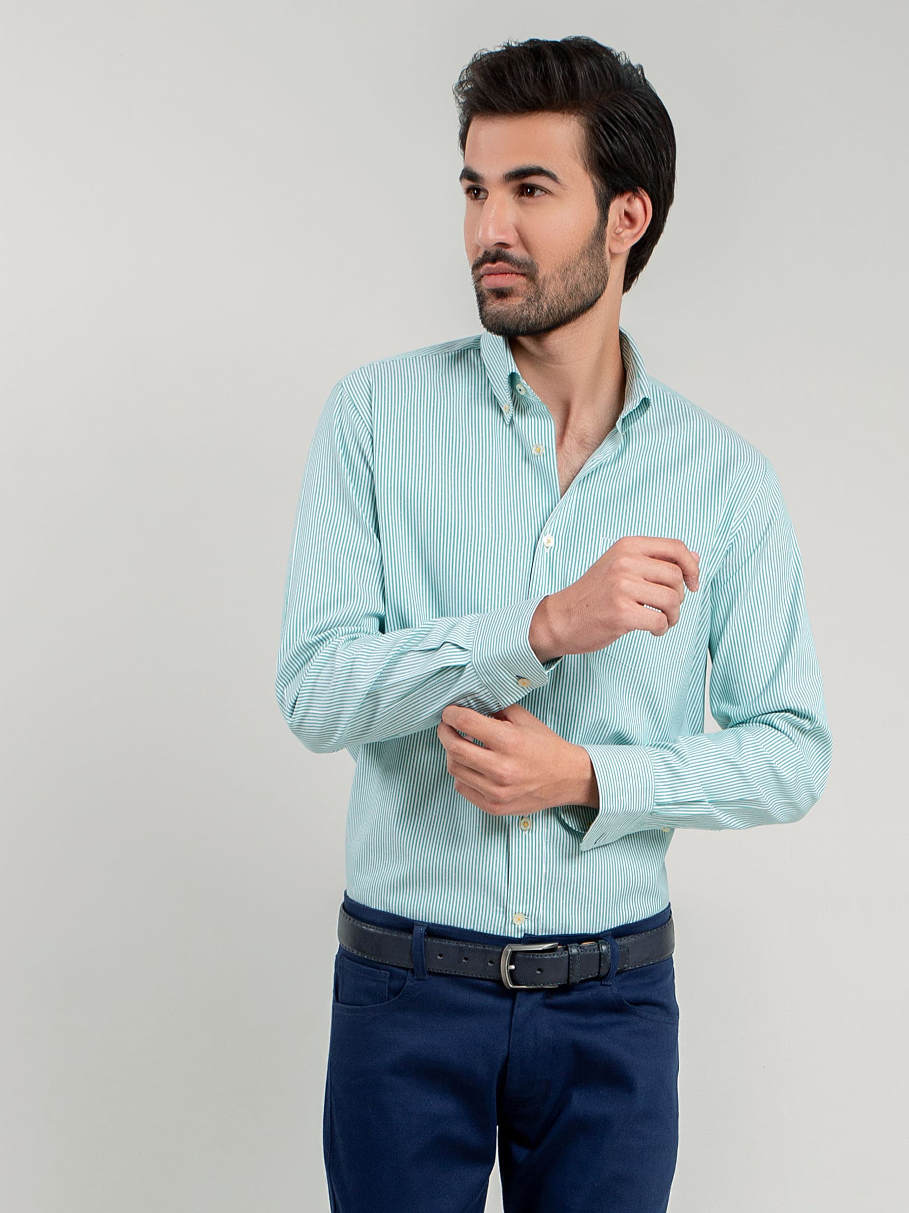 Green Striped Button Down Shirt