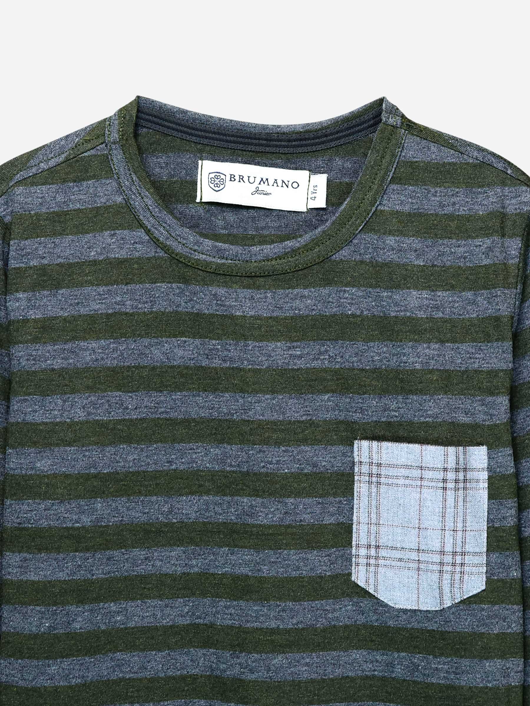 Green Striped Full Sleeve T-Shirt With Contrasting Pocket
