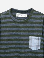 Green Striped Full Sleeve T-Shirt With Contrasting Pocket