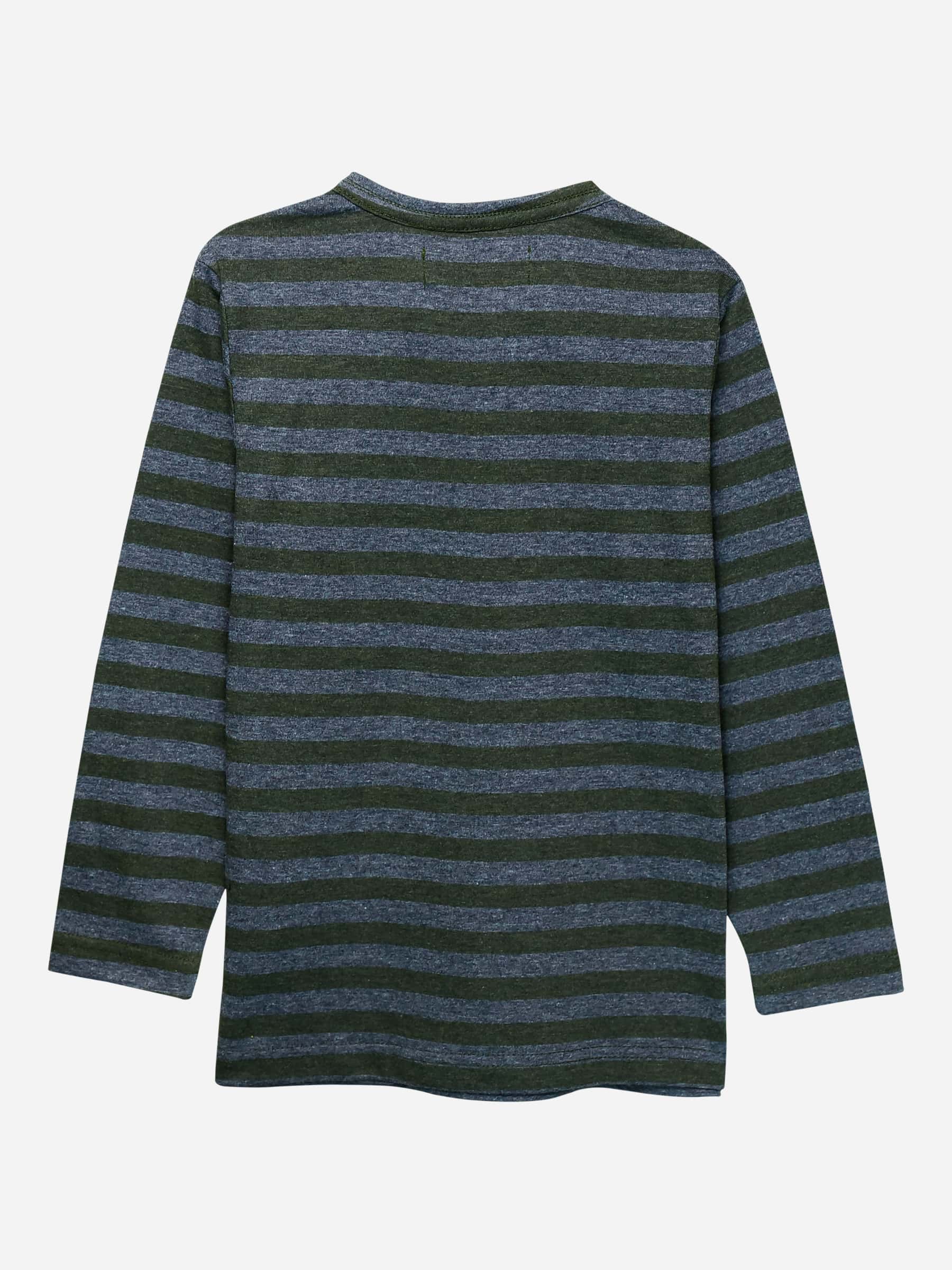 Green Striped Full Sleeve T-Shirt With Contrasting Pocket