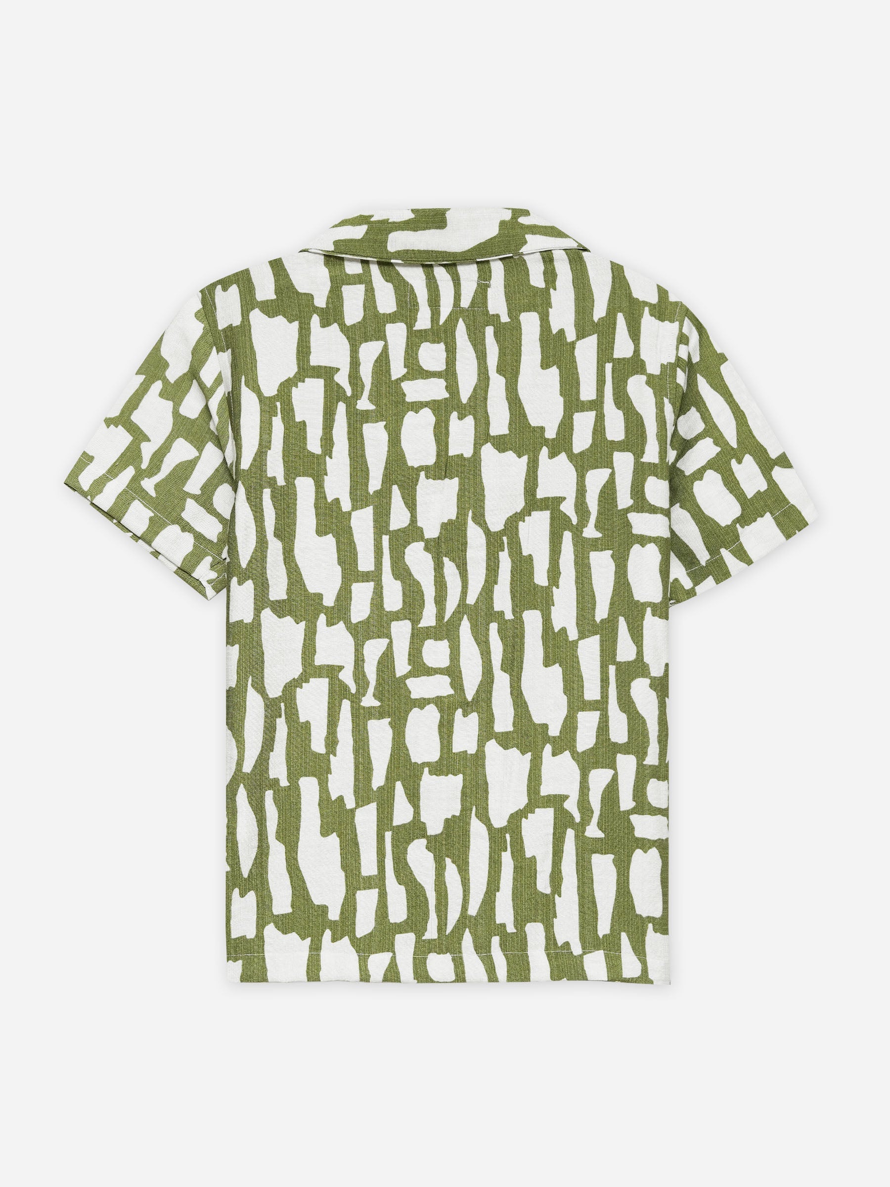 Green & Beige Abstract Printed Cuban Collar Shirt - Junior