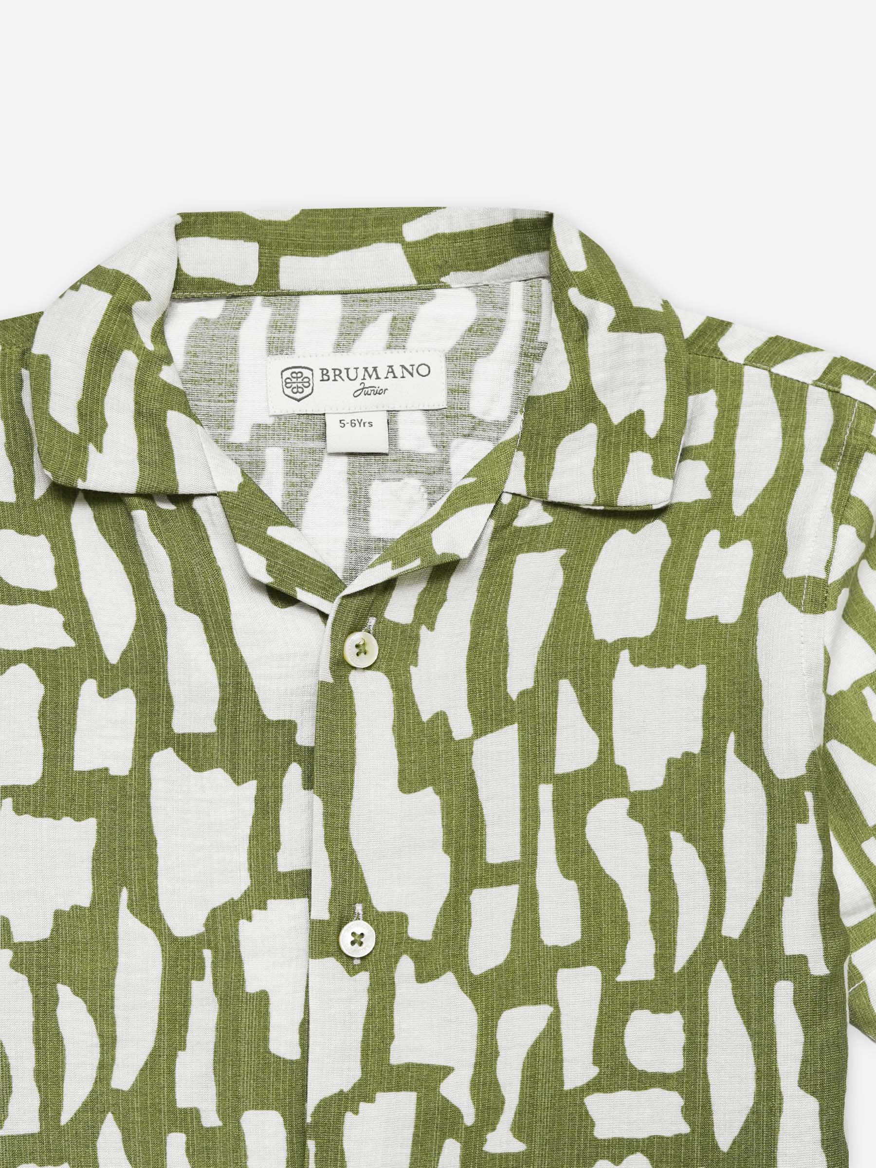 Green & Beige Abstract Printed Cuban Collar Shirt - Junior