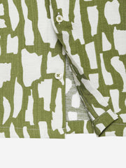 Green & Beige Abstract Printed Cuban Collar Shirt - Junior