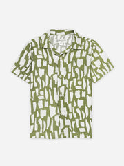 Green & Beige Abstract Printed Cuban Collar Shirt - Junior