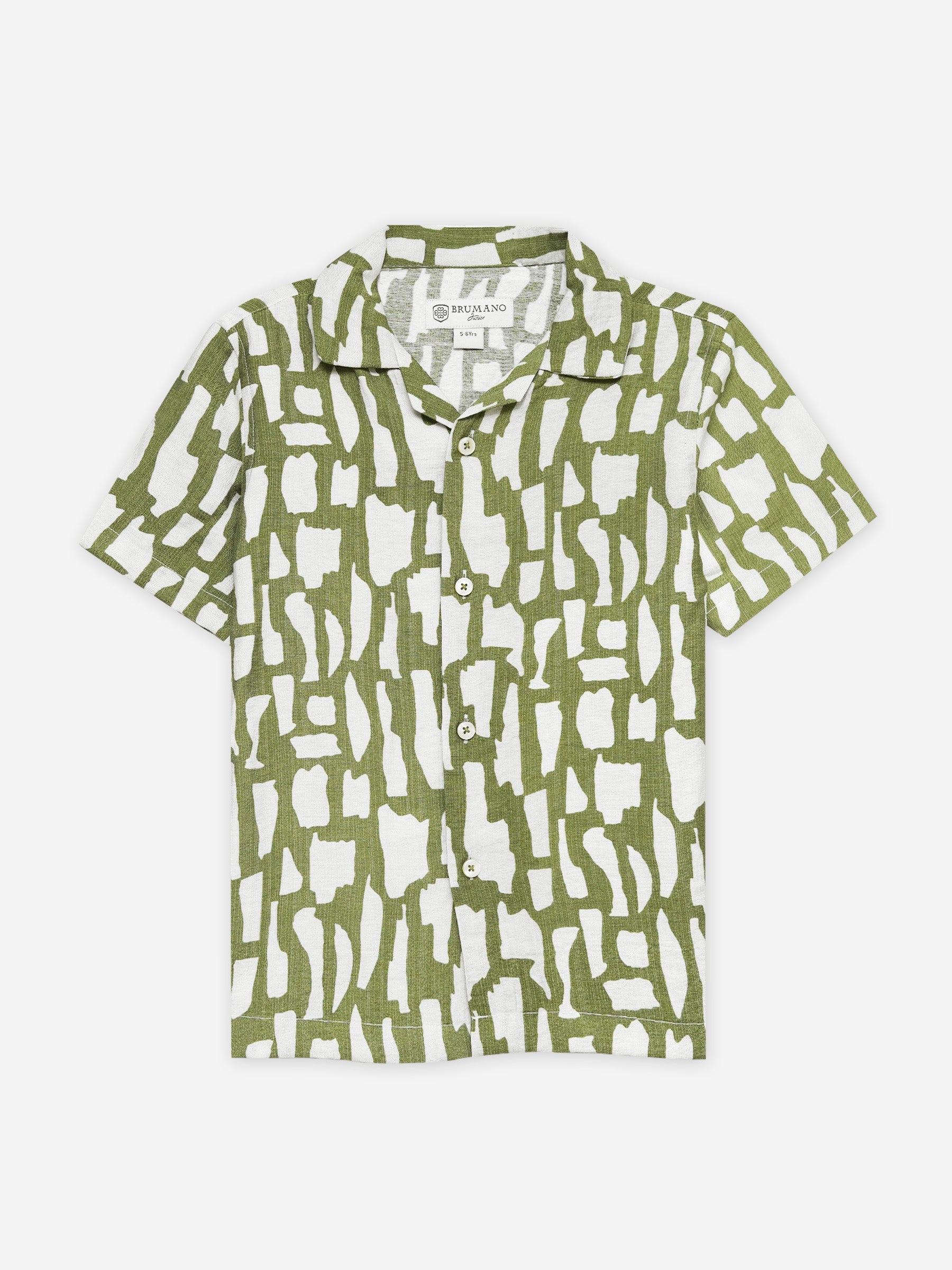 Green & Beige Abstract Printed Cuban Collar Shirt - Junior