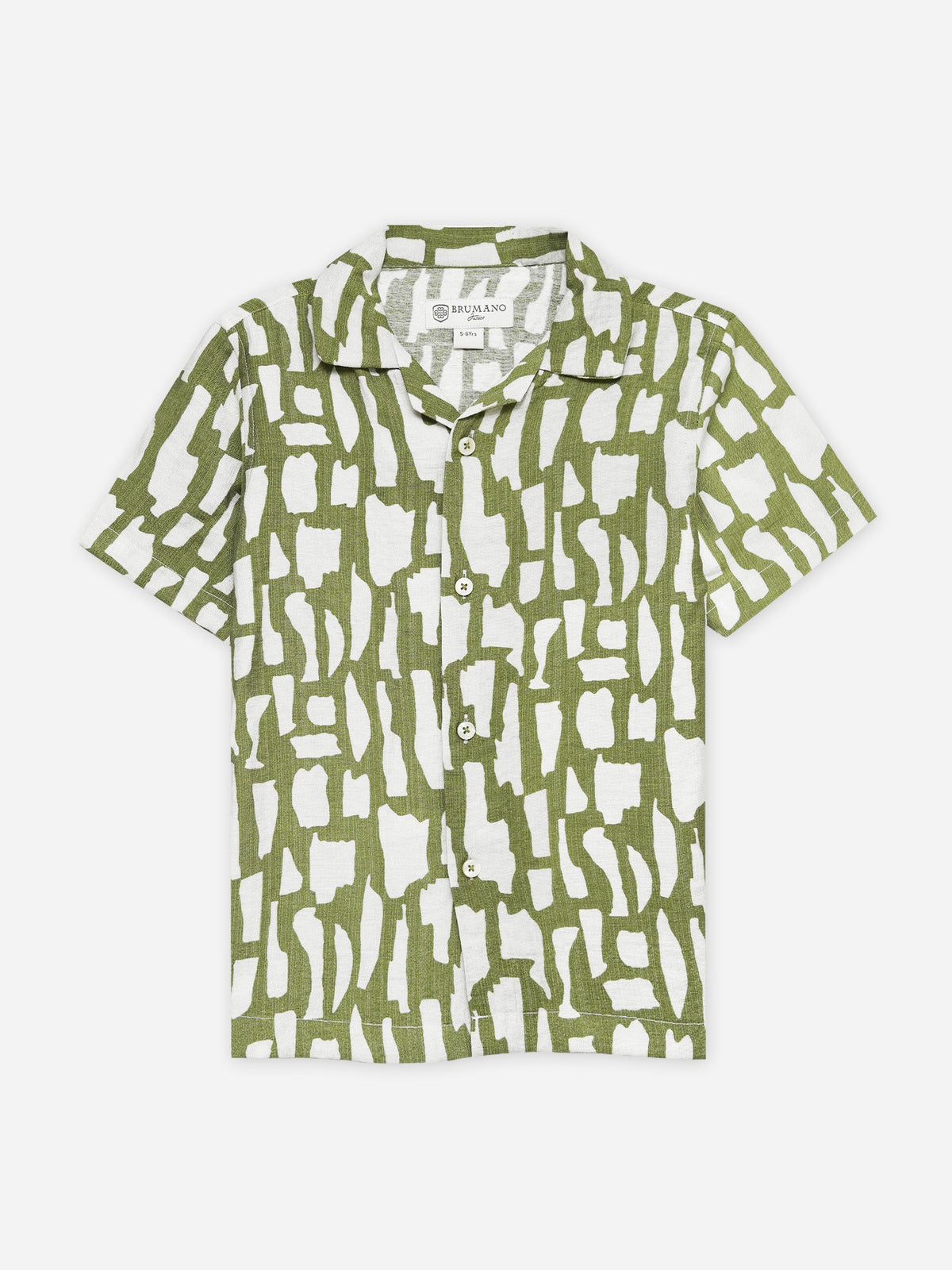 Green & Beige Abstract Printed Cuban Collar Shirt - Junior