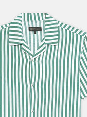 Green & Off-White Cuban Collar Shirt