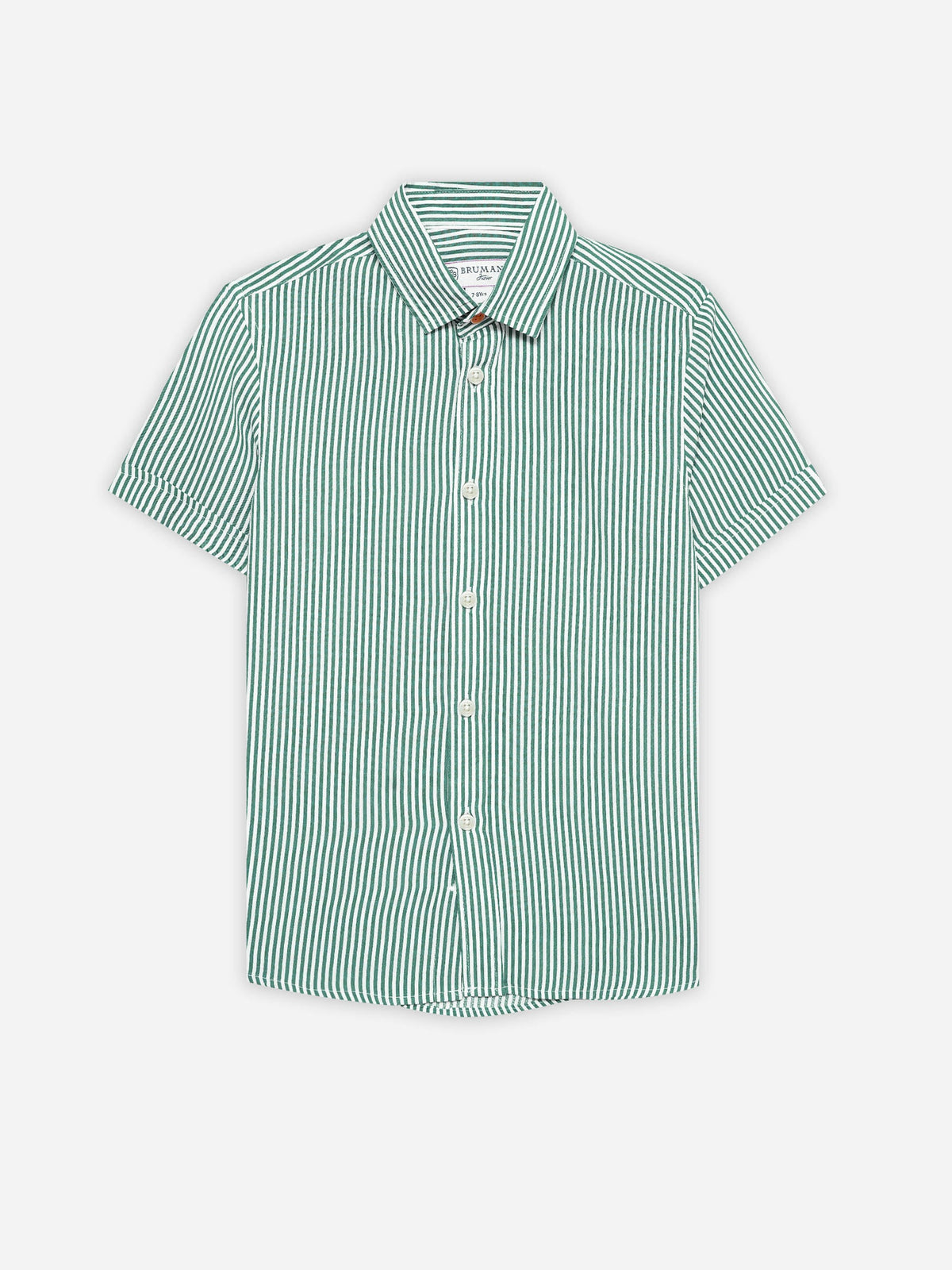 Green & White Striped Half Sleeve Casual Shirt - Junior