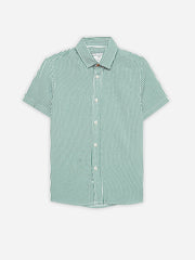 Green & White Striped Half Sleeve Casual Shirt - Junior