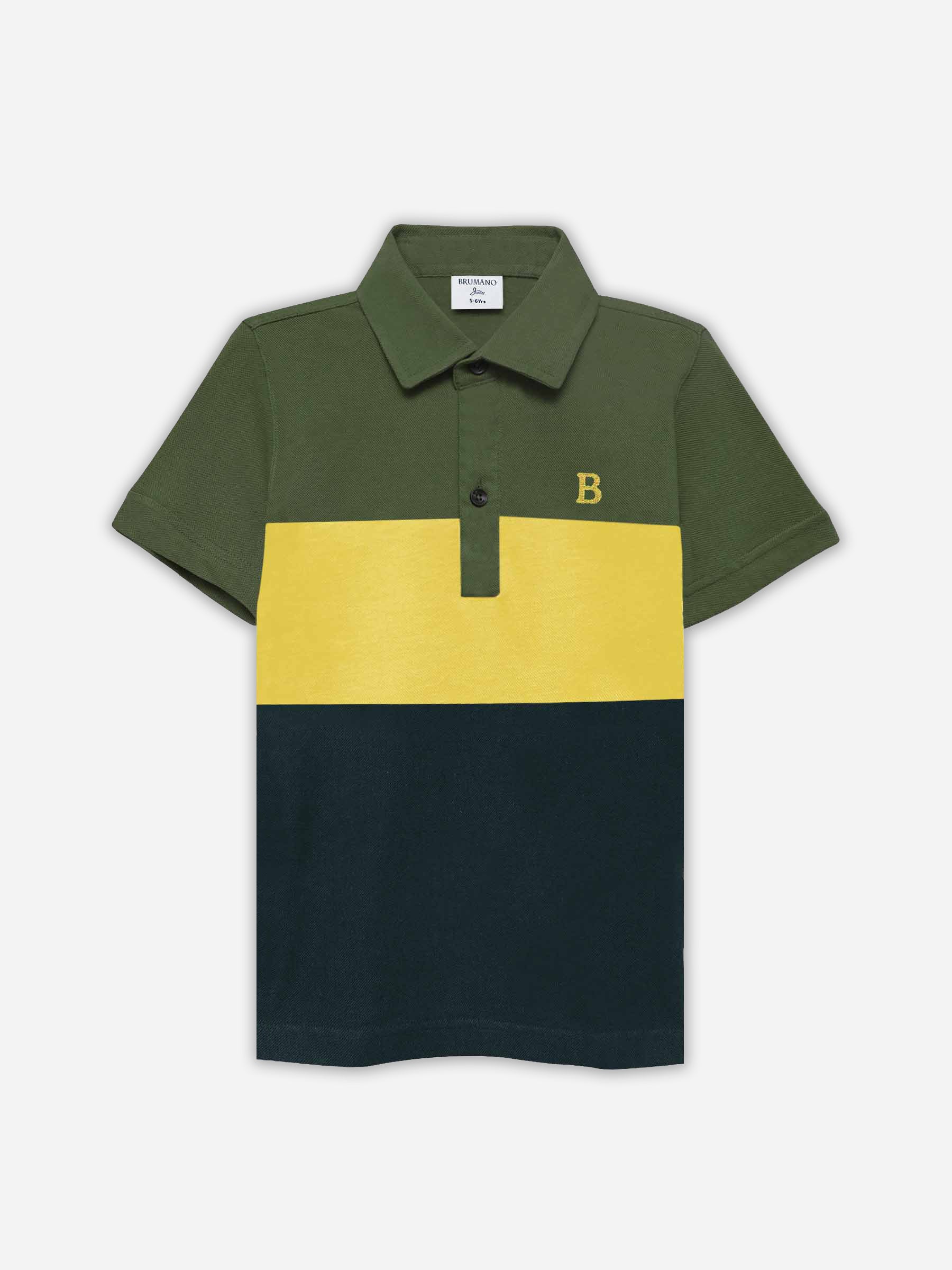 Green & Yellow Three Tone Casual Polo - Junior