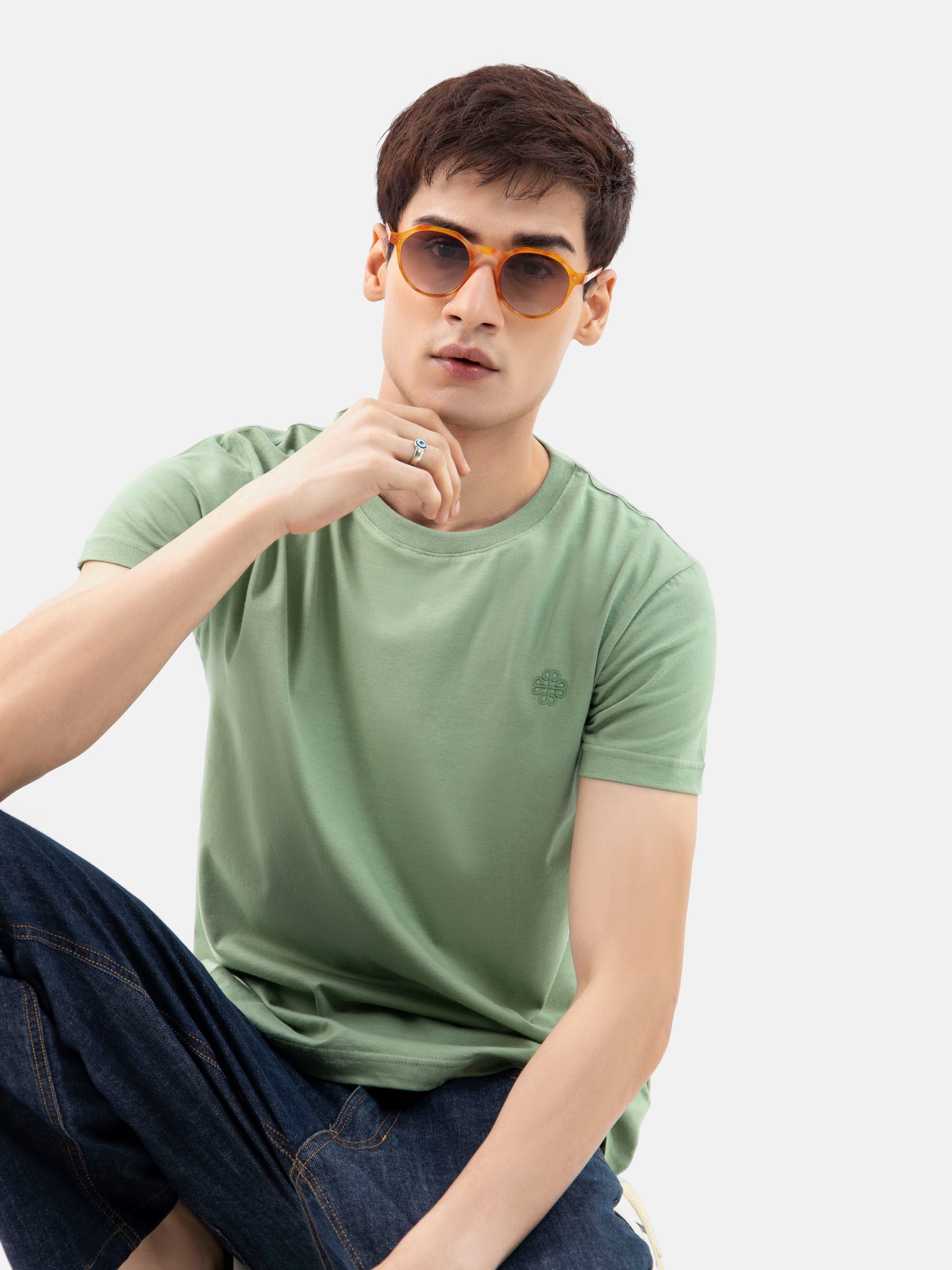 Green 100% Combed Cotton Crew Neck T-Shirt
