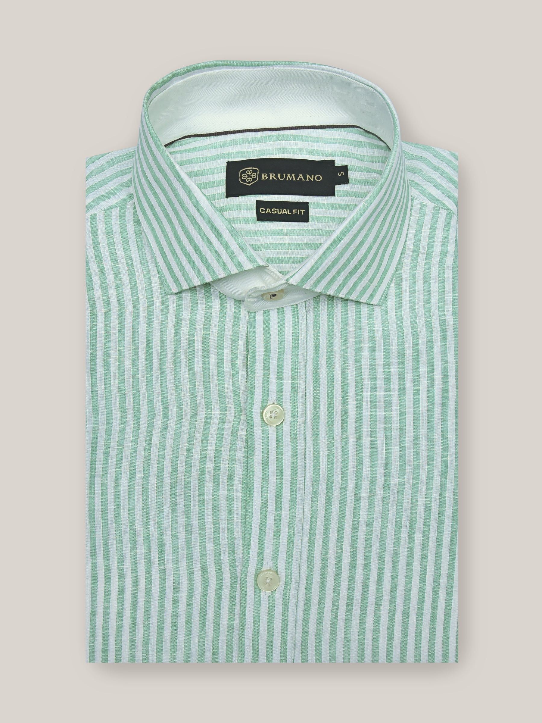 Green 100% Linen Striped Shirt