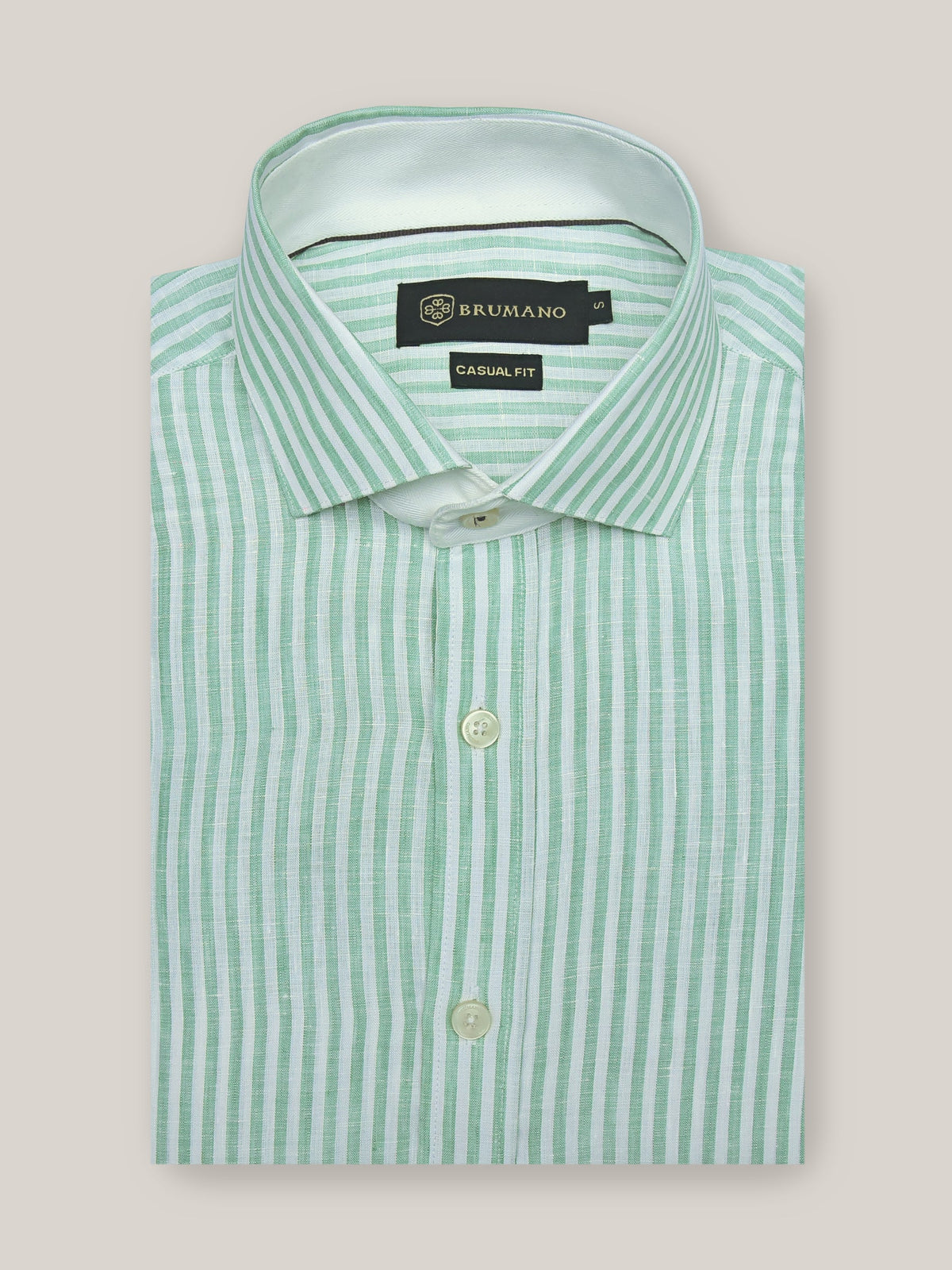 Green 100% Linen Striped Shirt